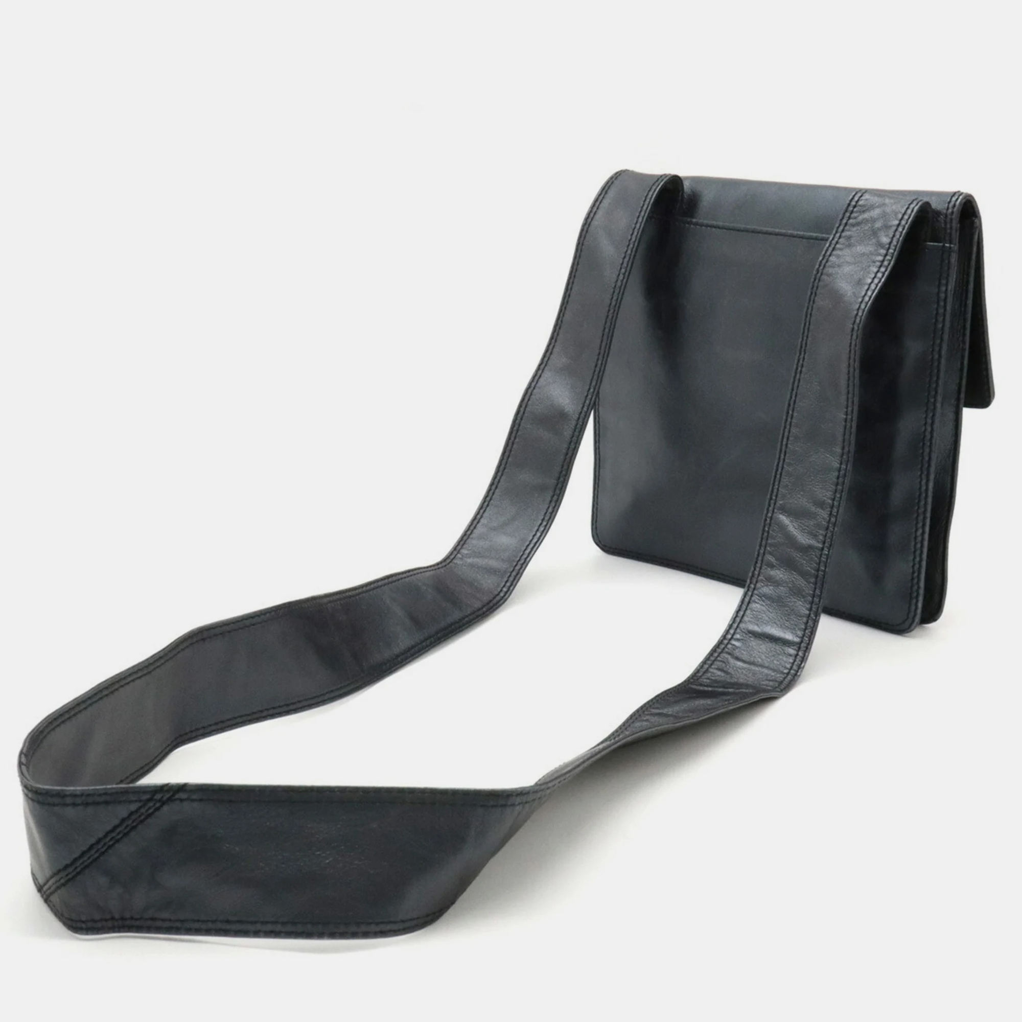 

CHANEL Black Leather Flap Messenger Bag