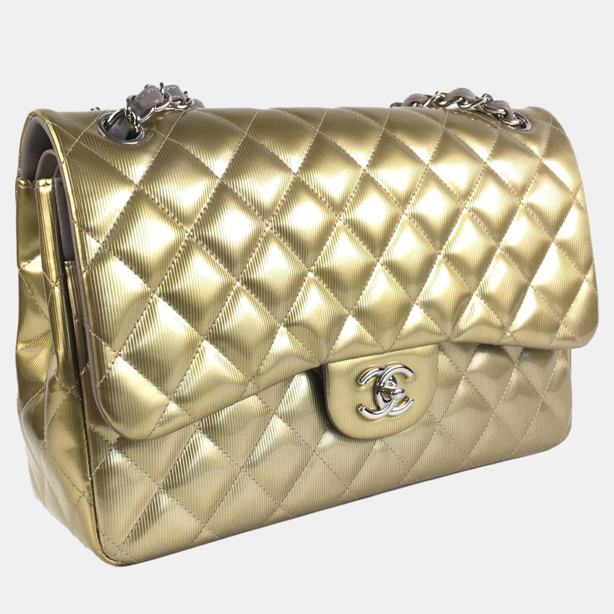 

Chanel Gold Jumbo Classic Patent Double Flap