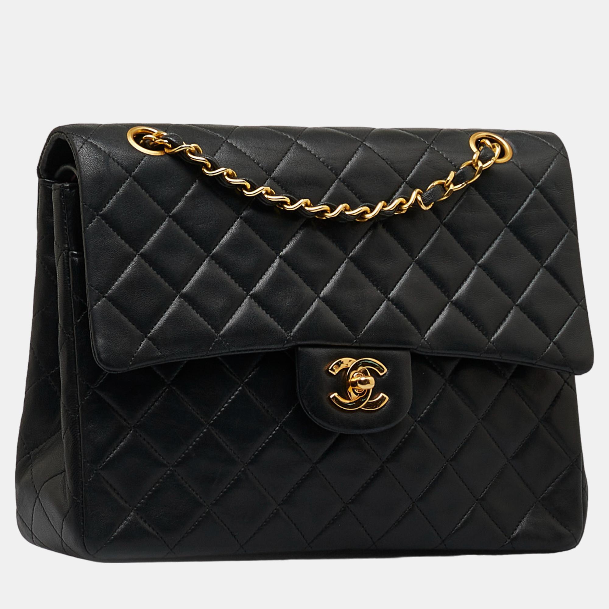 

Chanel Black Medium Tall Classic Lambskin Double Flap