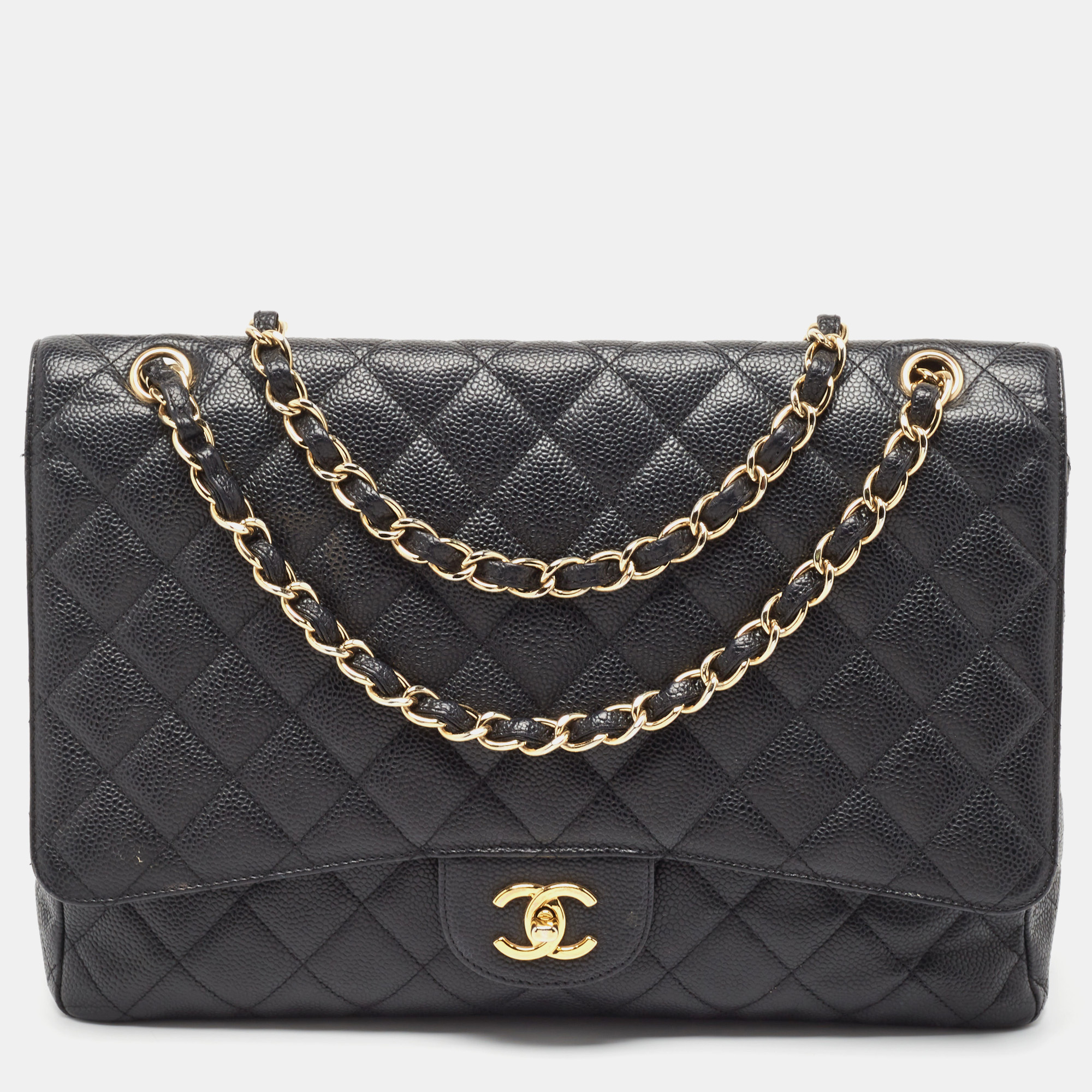

Chanel Black Quilted Caviar Leather Maxi Classic Single Flap Bag