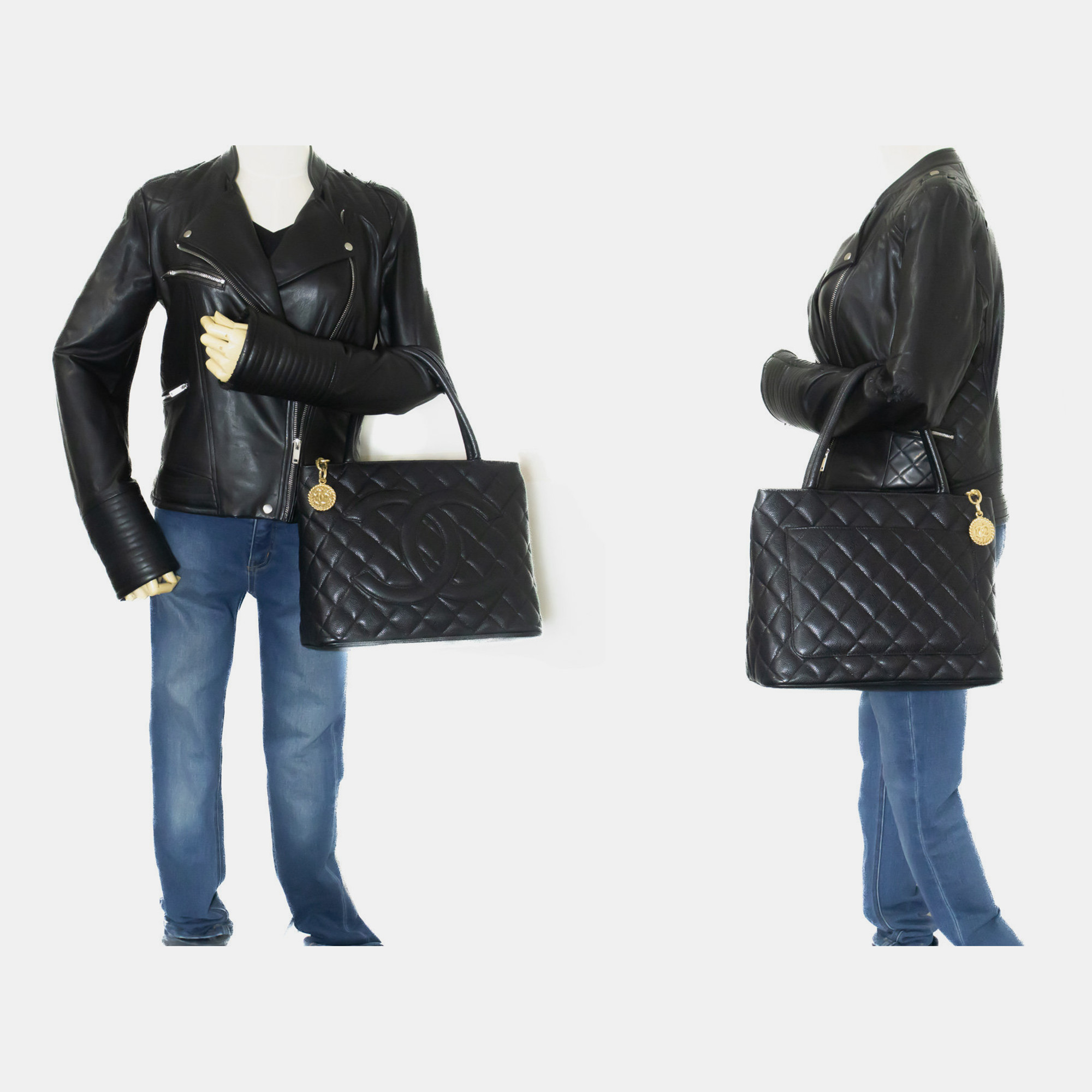 

Chanel Black Leather Medallion Shoulder Bag