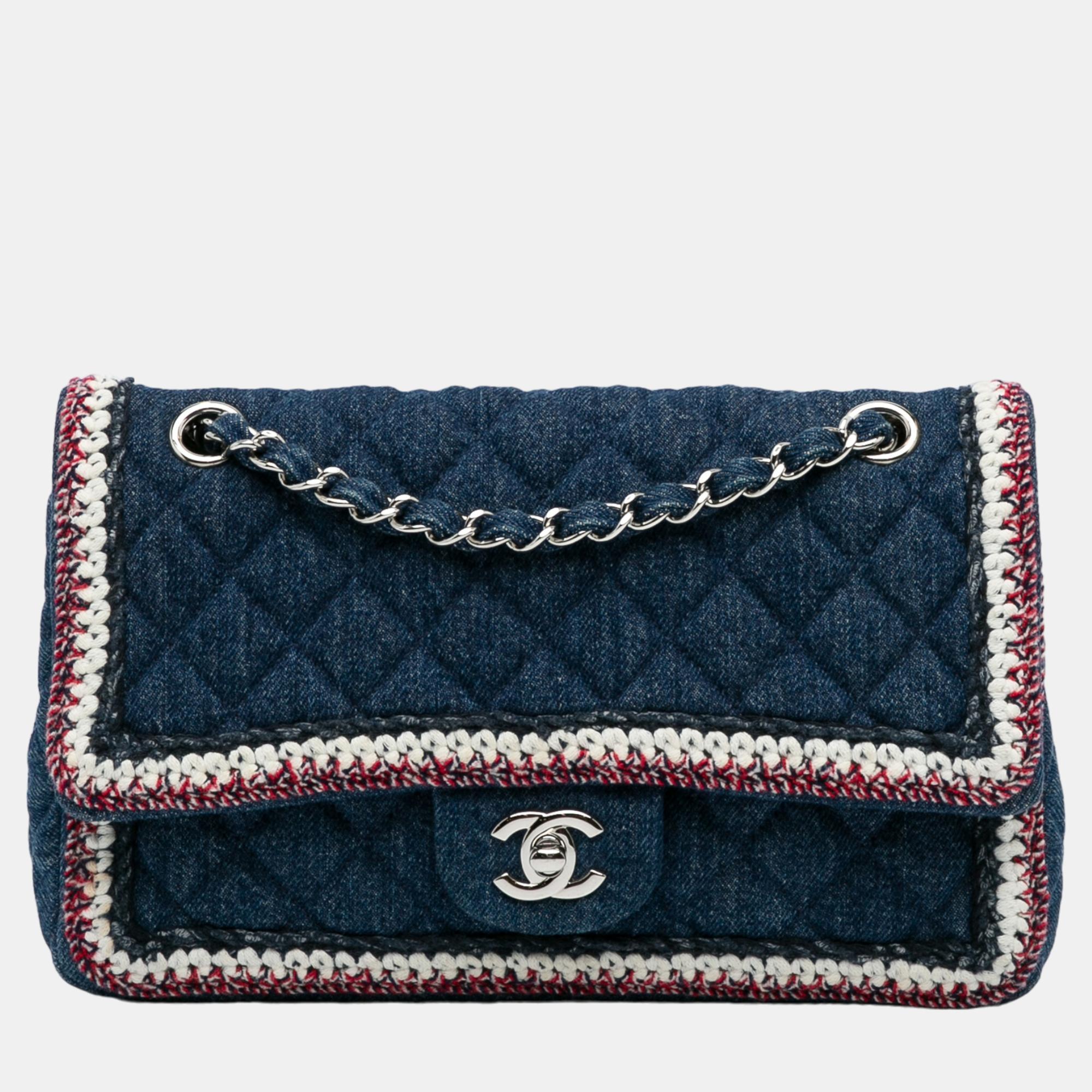 

Chanel Blue Quilted Denim Classic Single Flap Bag