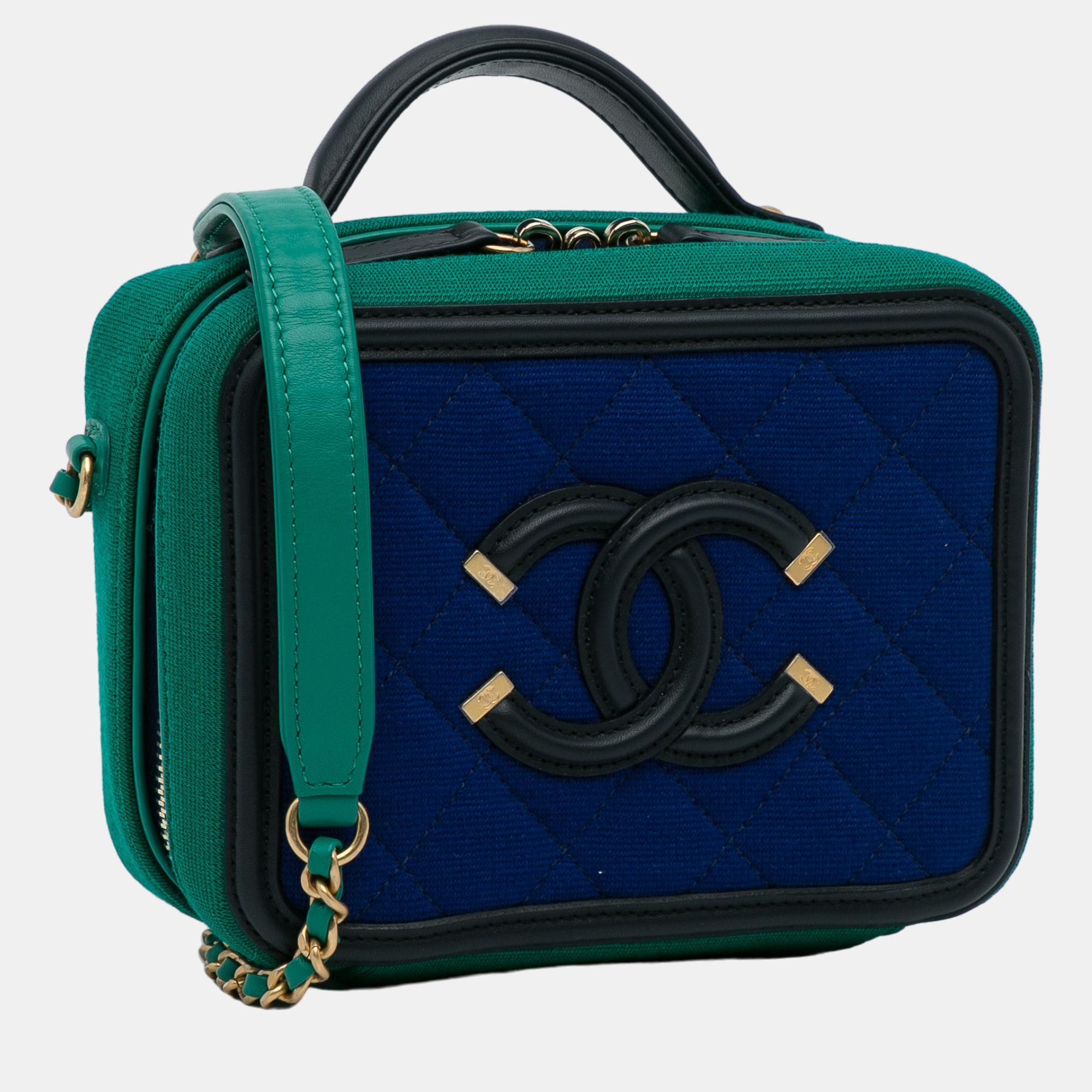 

Chanel Blue/Green CC Filigree Jersey Vanity Case