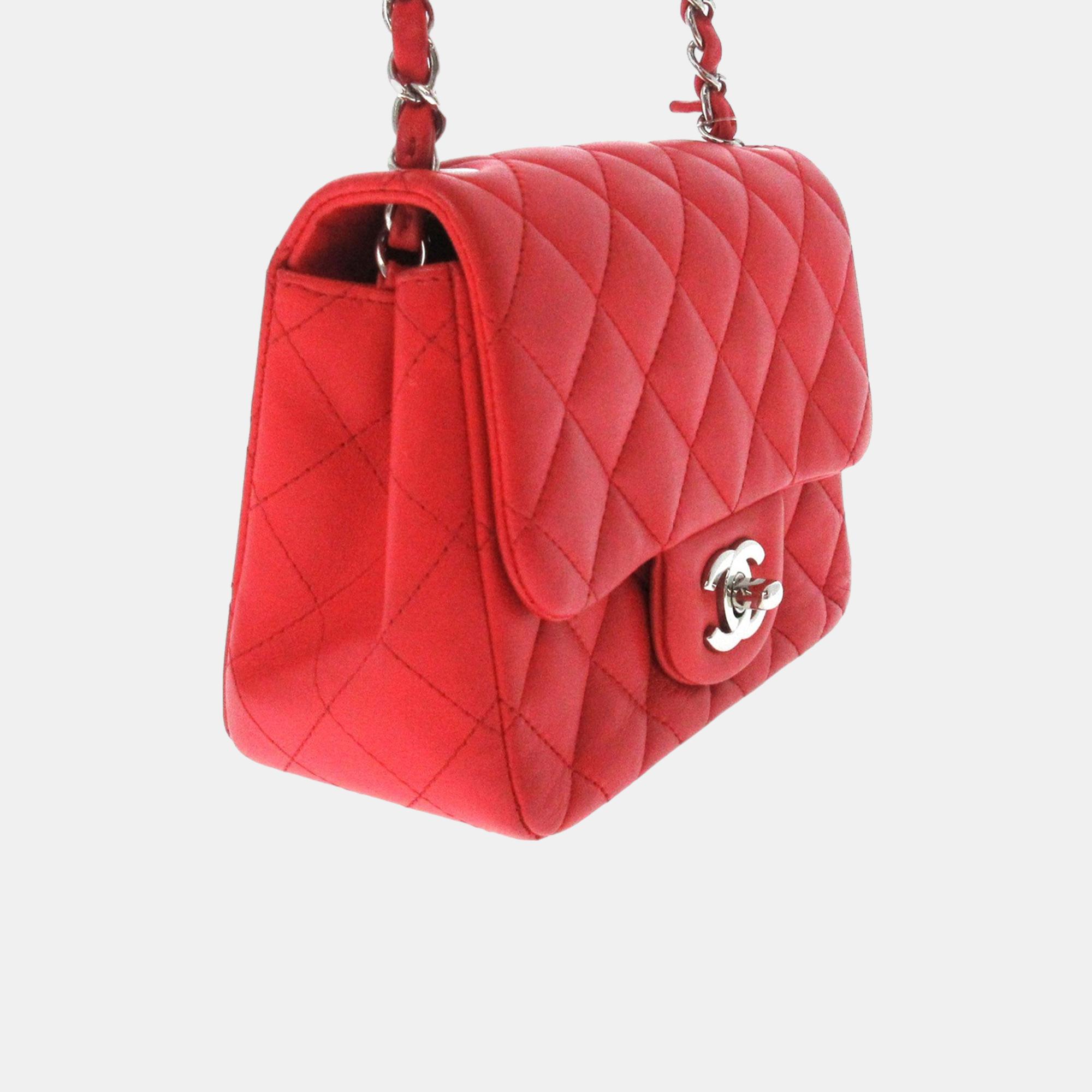 

Chanel Red Mini Classic Lambskin Square Single Flap