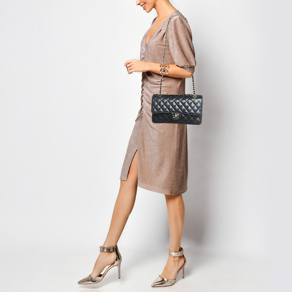 

Chanel Black Quilted Caviar Leather  Classic Double Flap Bag