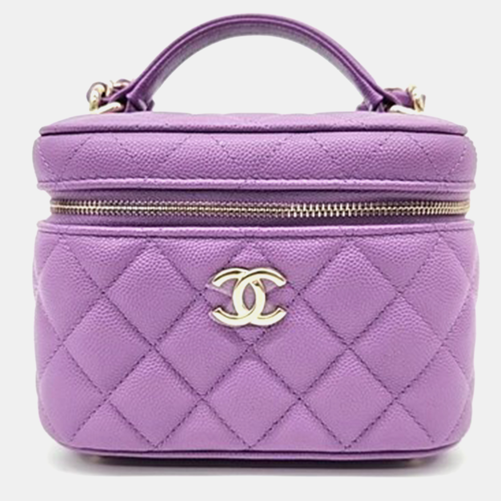 Pre-owned Chanel Vanity Top Handle Crossbody Bag In Purple