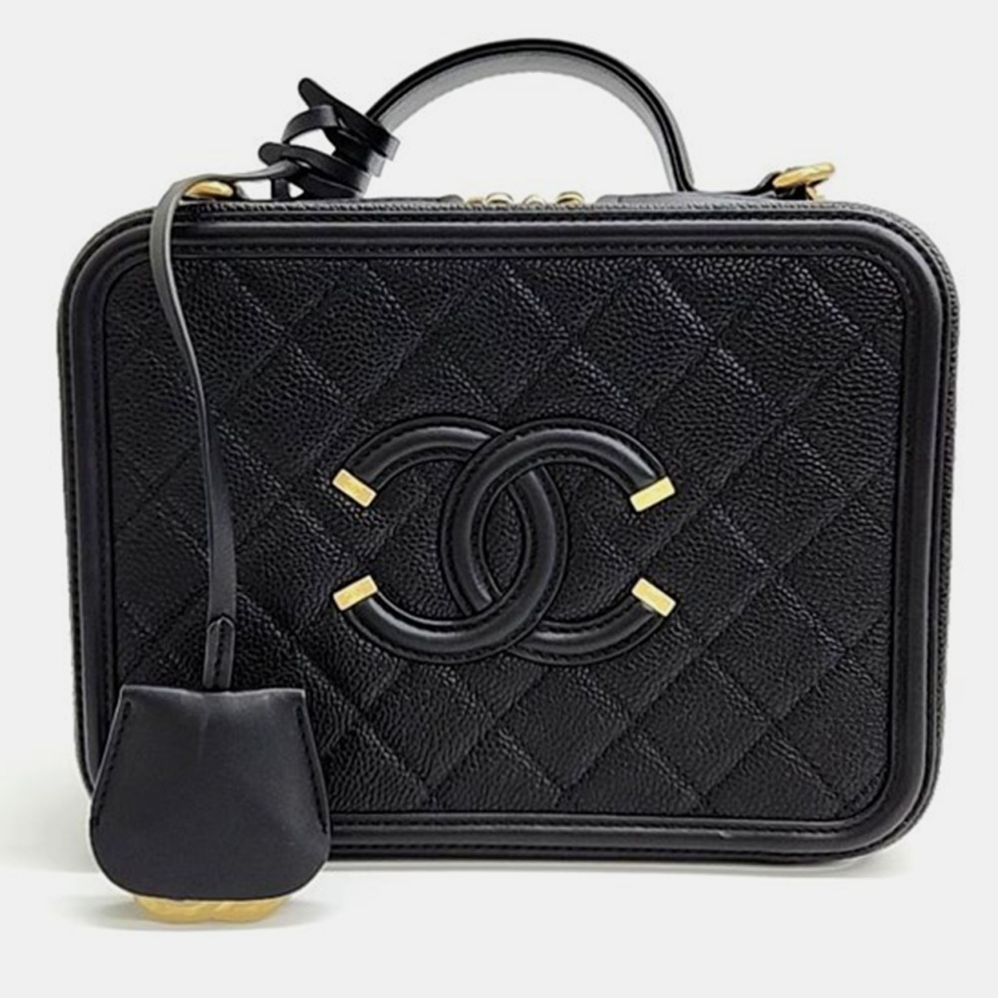 Pre-owned Chanel Caviar Cosmetic Tote And Shoulder Bag A93343 In Black