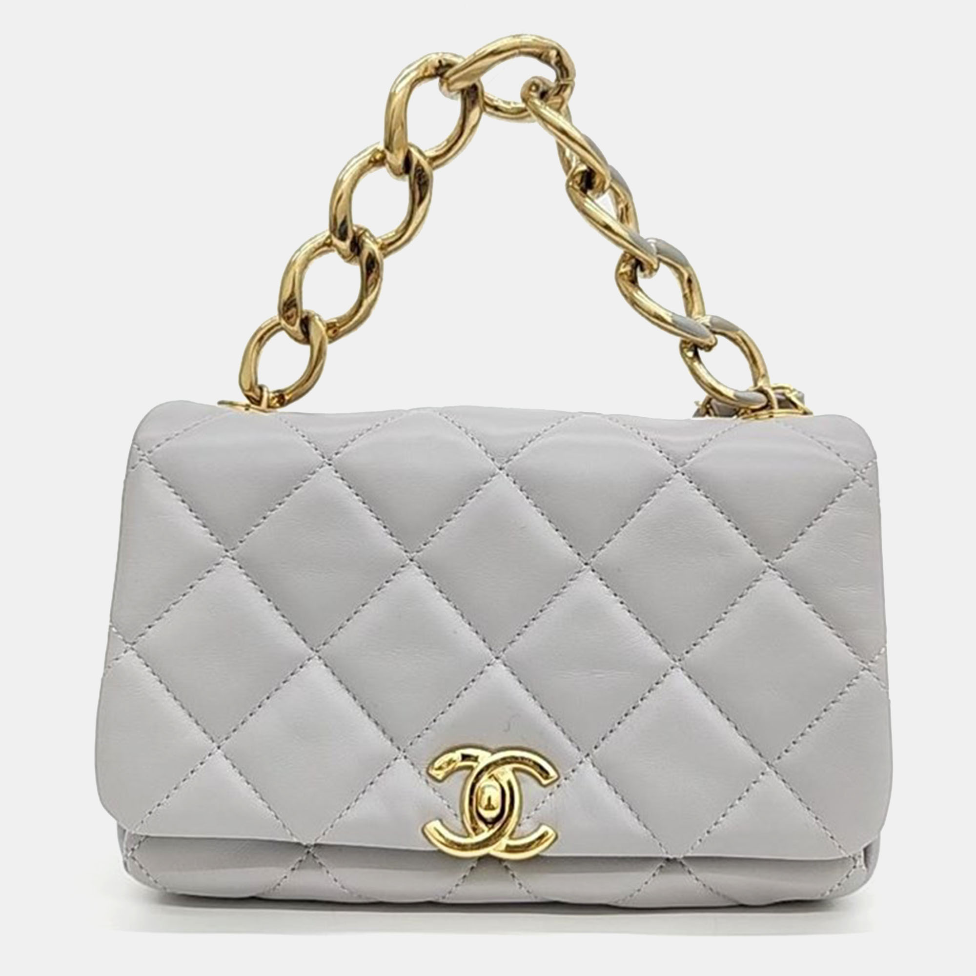 Pre-owned Chanel Flap Chain Tote And Shoulder Bag In Grey