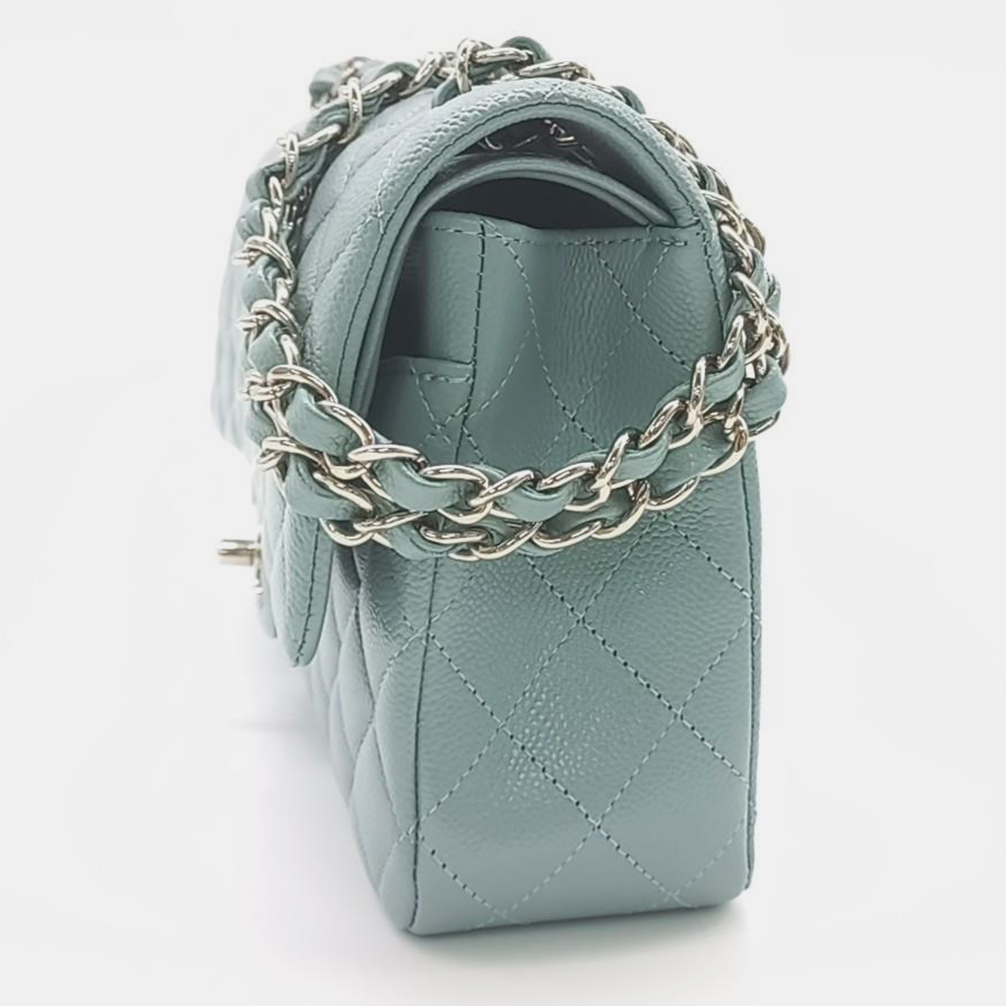 

Chanel Caviar Blue Classic Medium