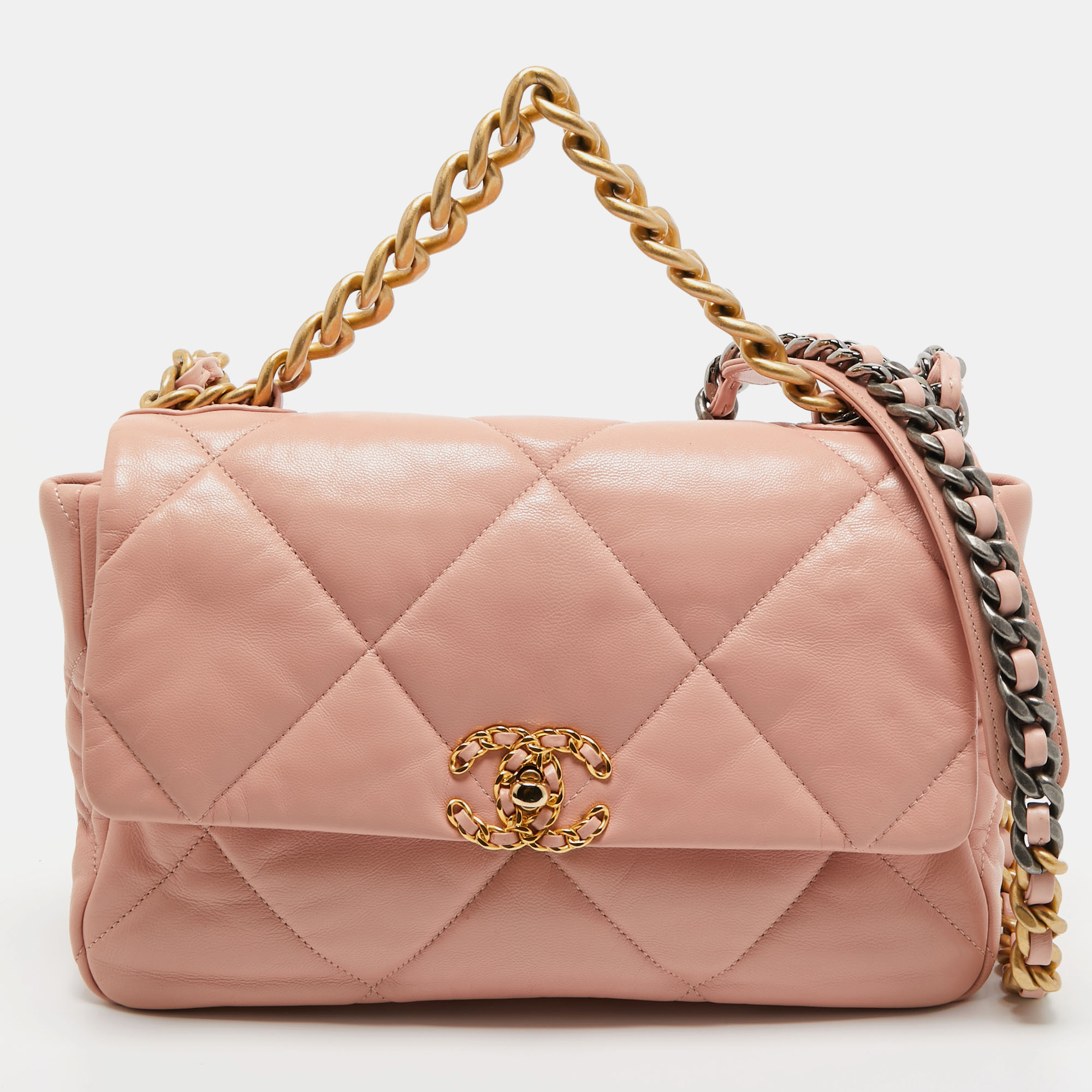 Pre-owned Chanel Pink Quilted Leather Large 19 Flap Bag