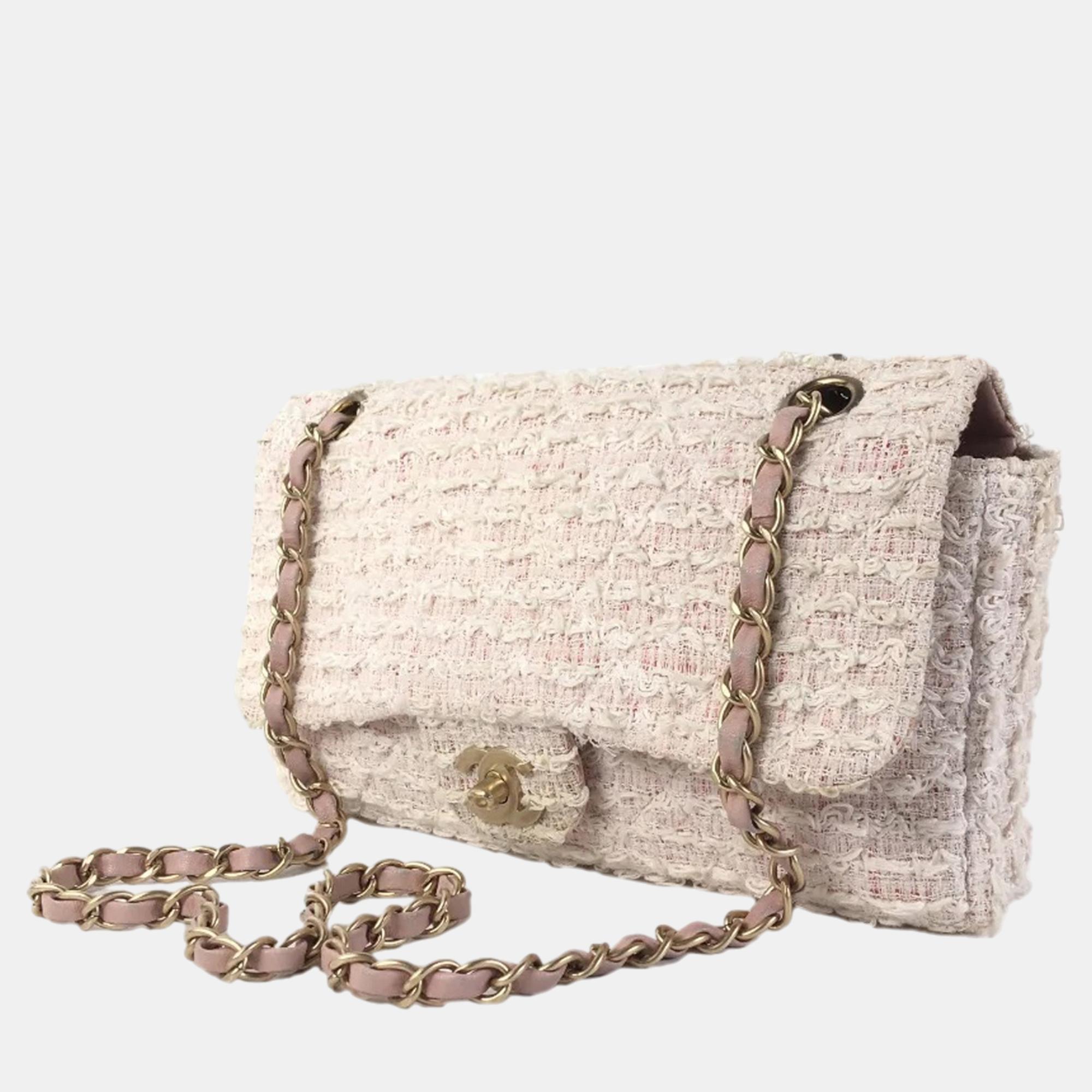

Chanel Pink Medium Classic Tweed Flap Bag