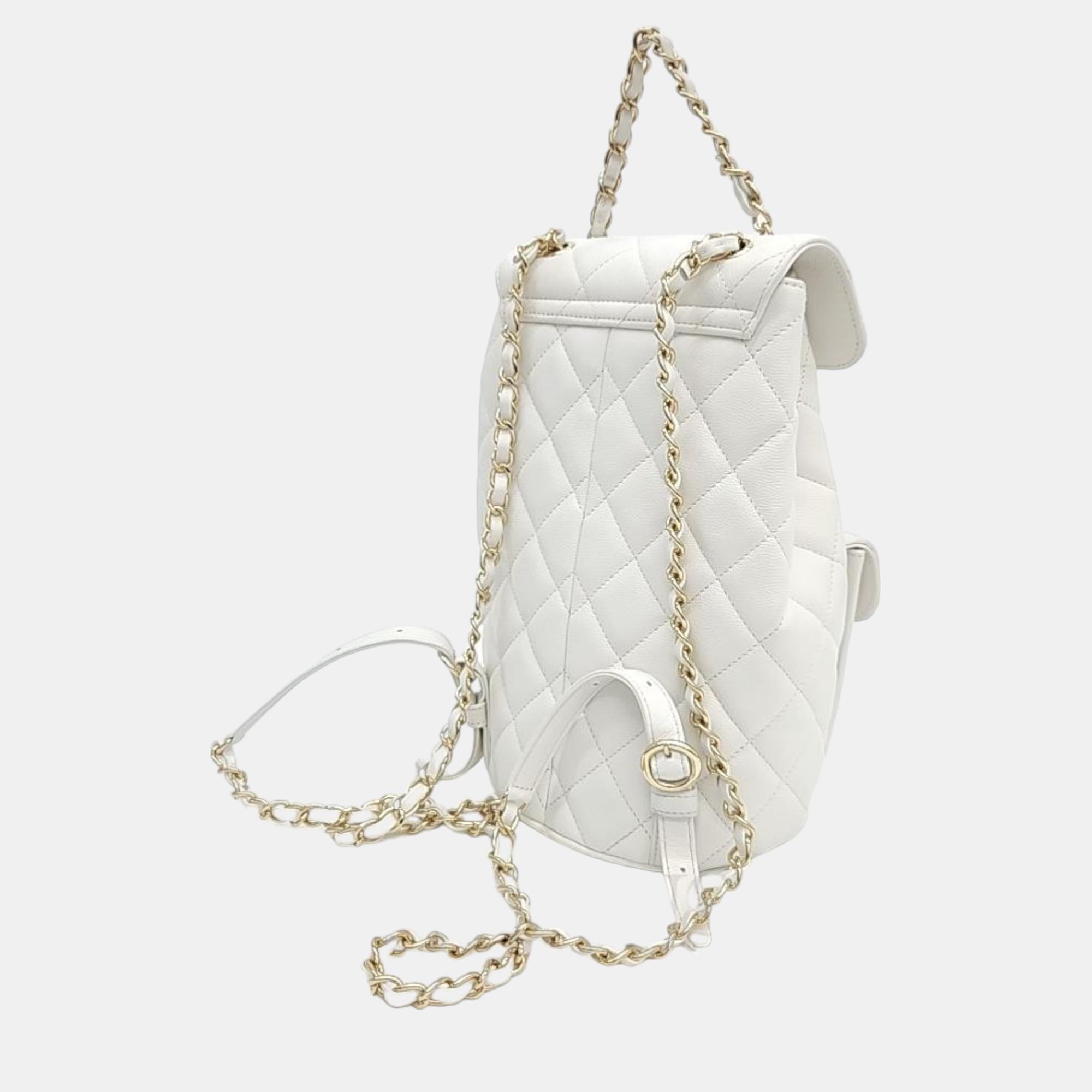 

Chanel Caviar Two-Pocket Backpack, White