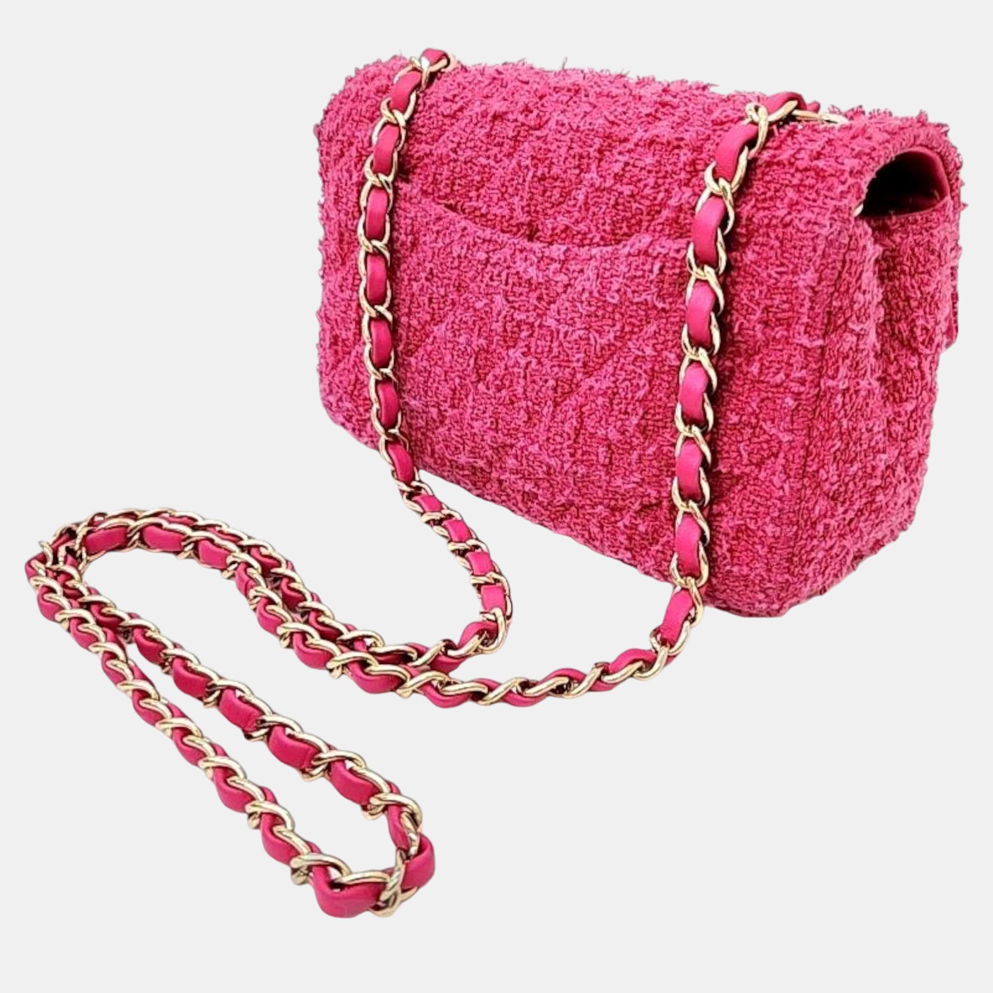

Chanel Tweed Classic New Mini Crossbody Bag, Pink