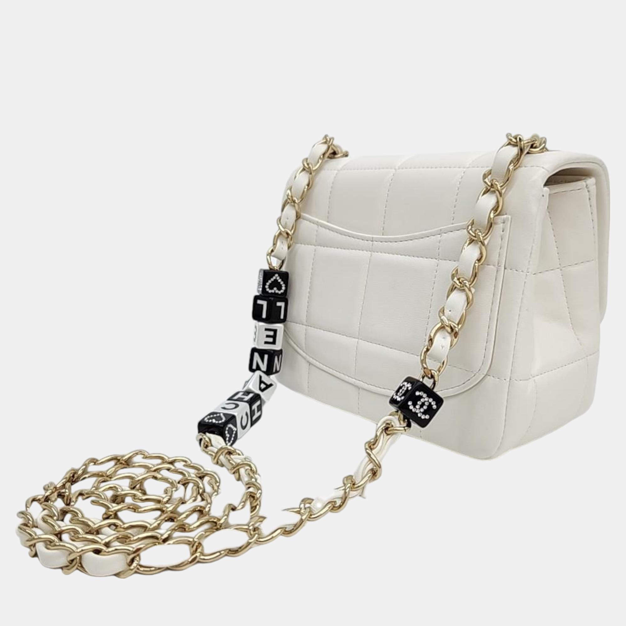 

Chanel Lambskin Cube Chain Mini Crossbody Bag, White