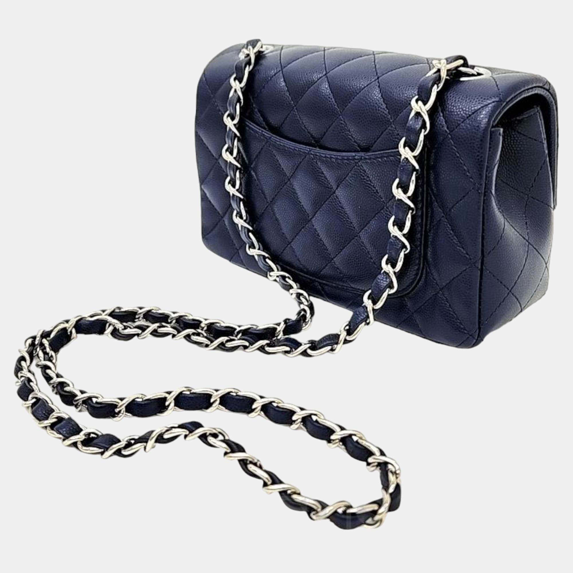 

Chanel Caviar Classic New Mini Crossbody Bag, Navy blue