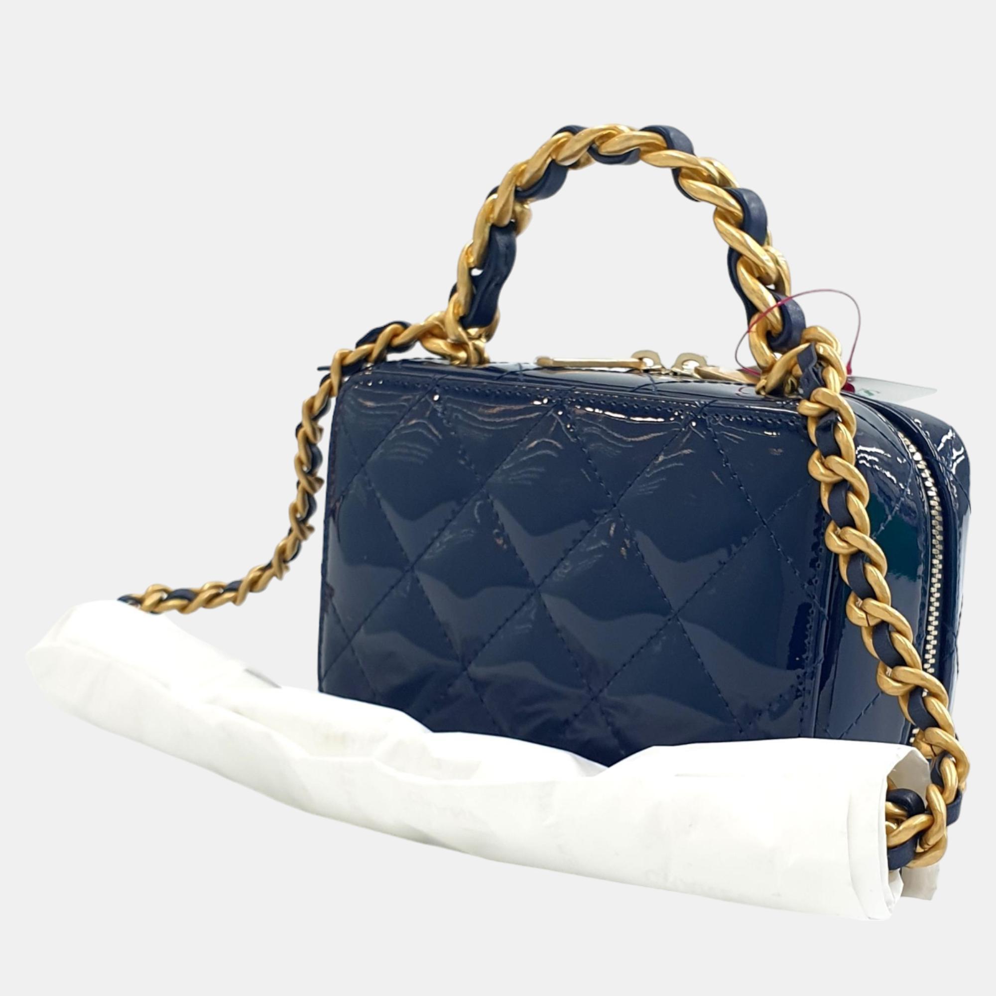 

Chanel Patent Cosmetic Top Handle Crossbody Bag, Navy blue