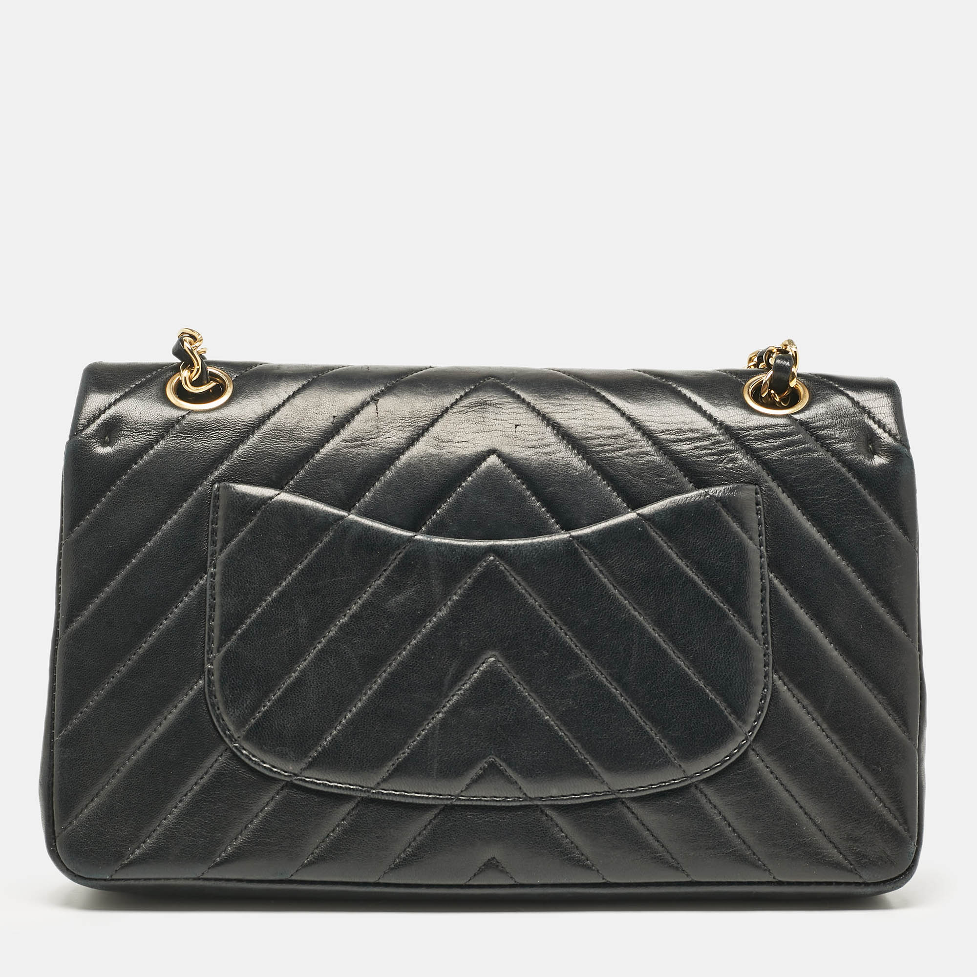Chanel Black Chevron Leather Medium Classic Double Flap Bag 