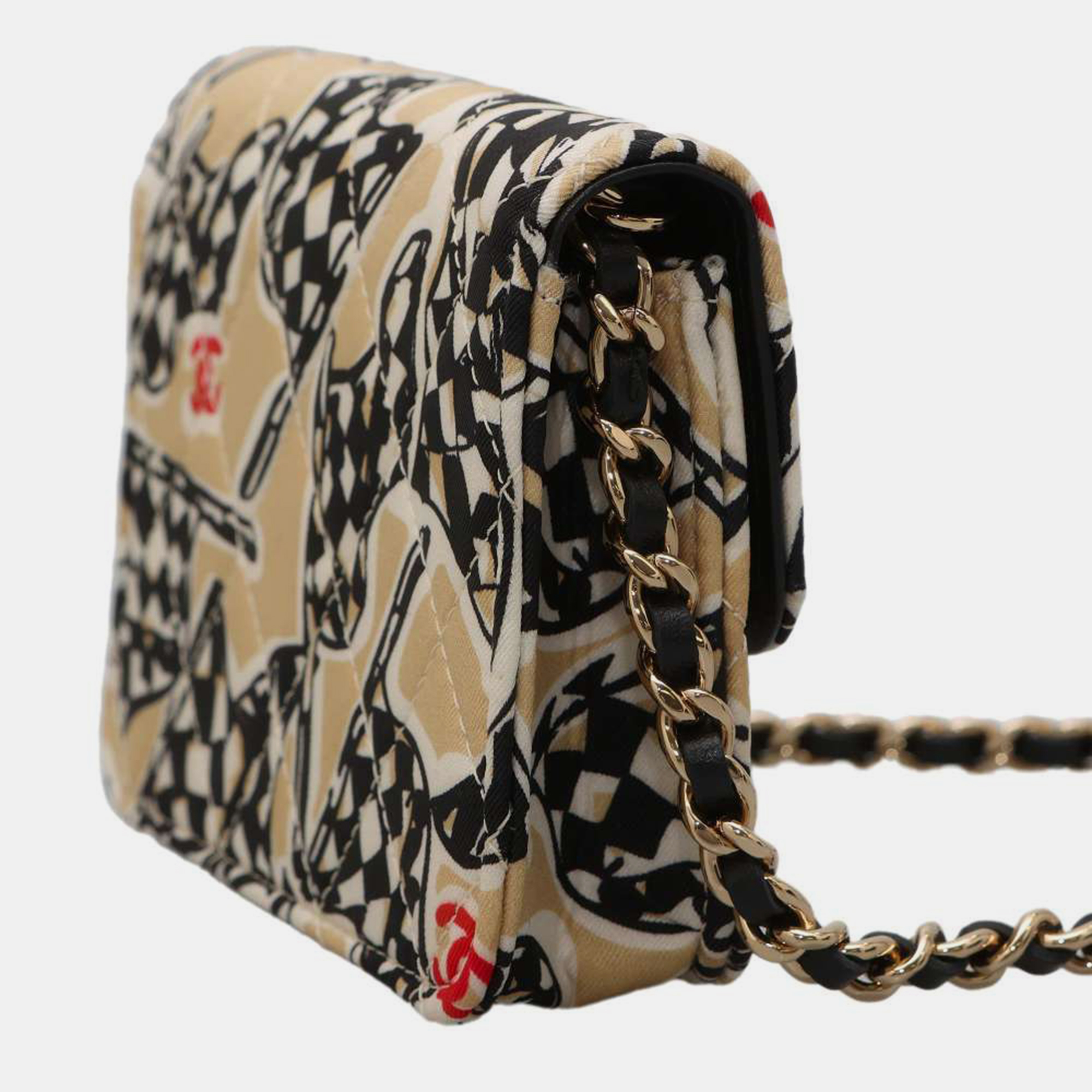 

Chanel Beige Fabric Printed Classic Wallet on Chain