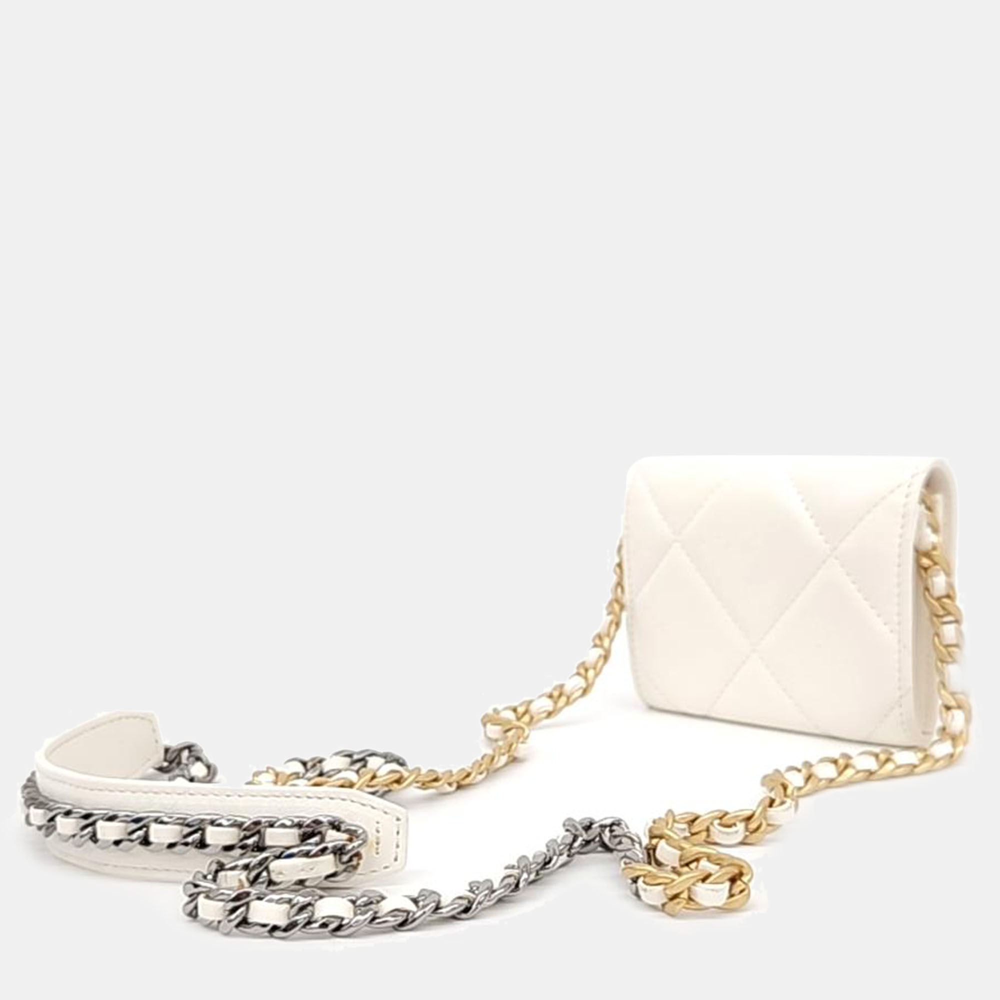 

Chanel 19 Chain Card Wallet, White