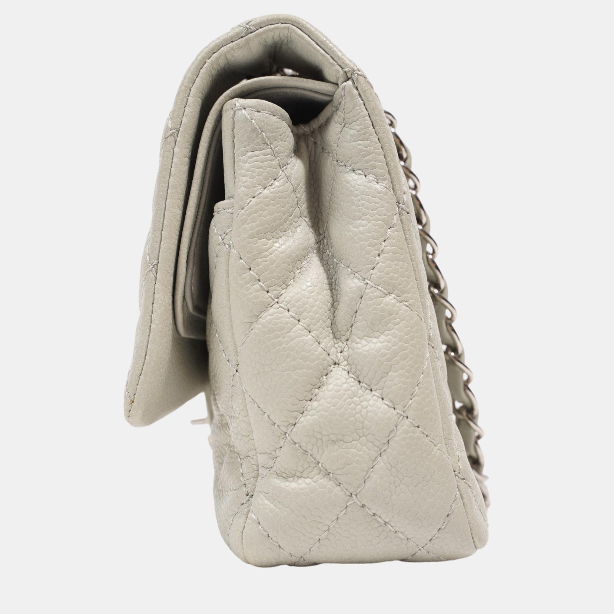 

Chanel Quilted Caviar Leather Classic Double Flap Medium, White