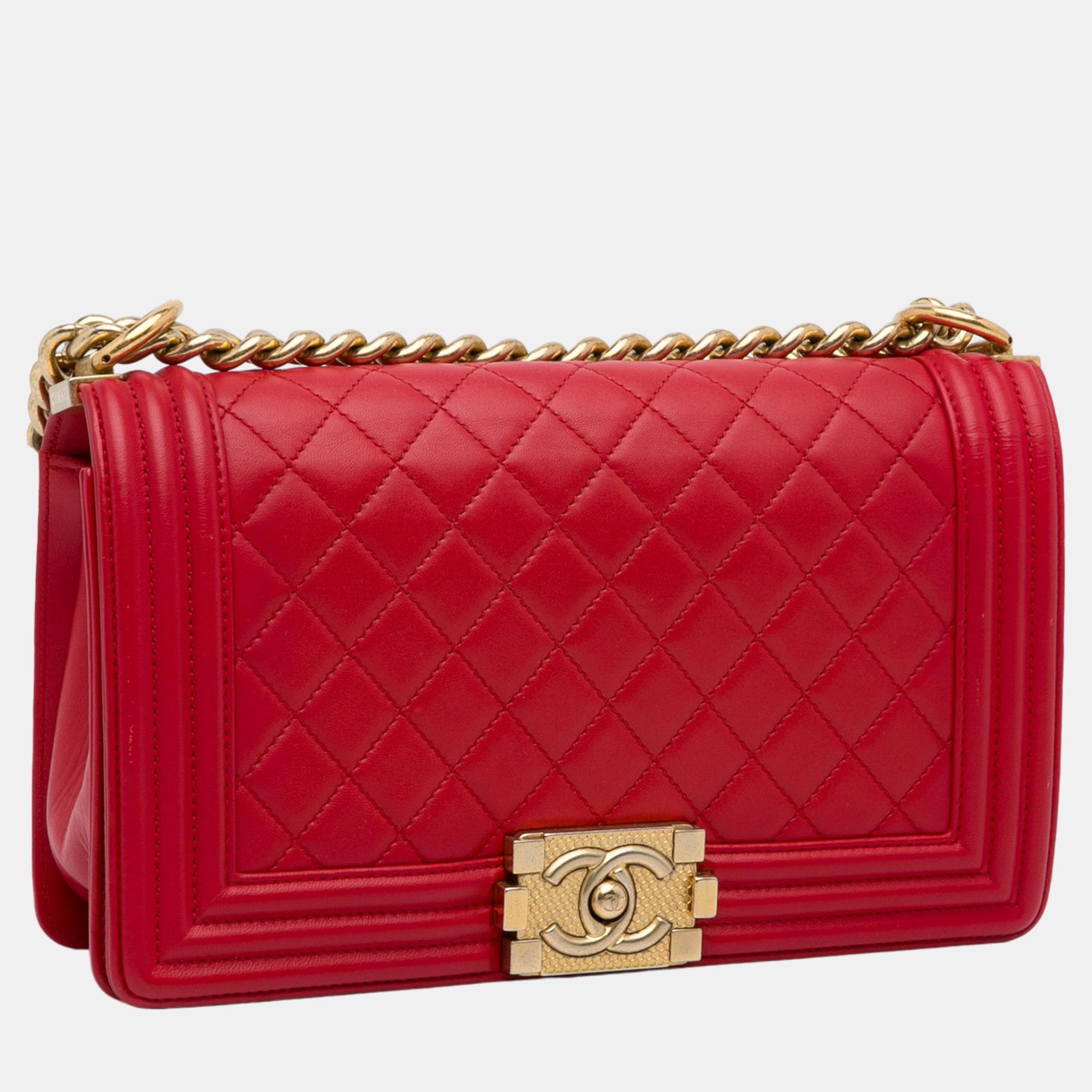 

Chanel Red Medium Lambskin Boy Flap Bag