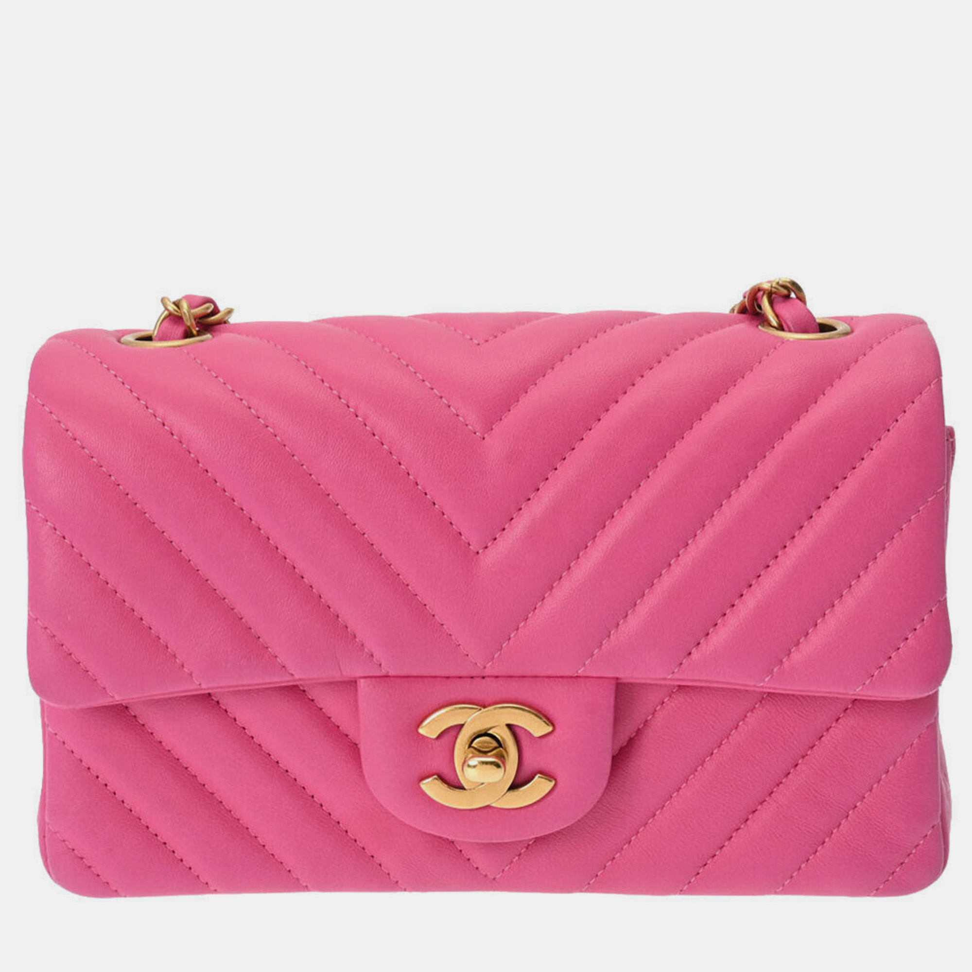 

Chanel Pink Leather Chevron Classic Rectangular Mini Flap Bag