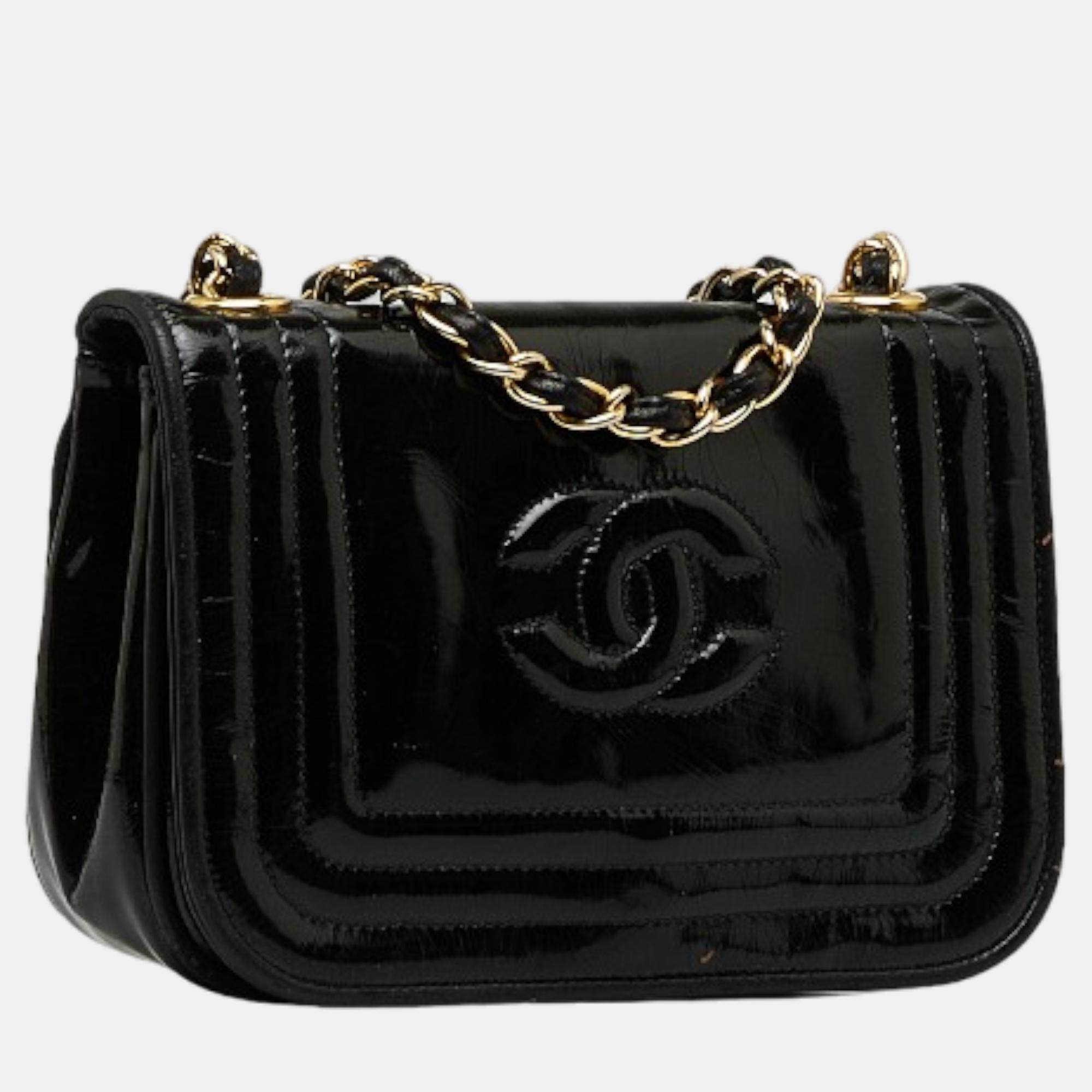 

Chanel Black Patent Leather Vintage Half Moon Flap Bag