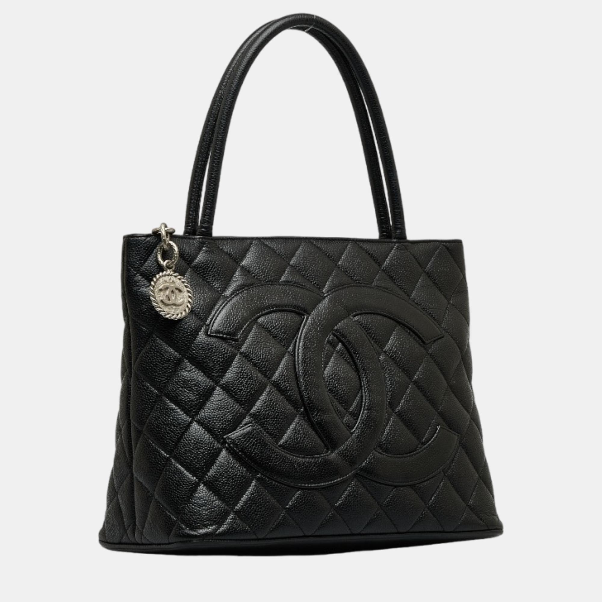 

Chanel Black Caviar Leather CC Medallion Tote Bag