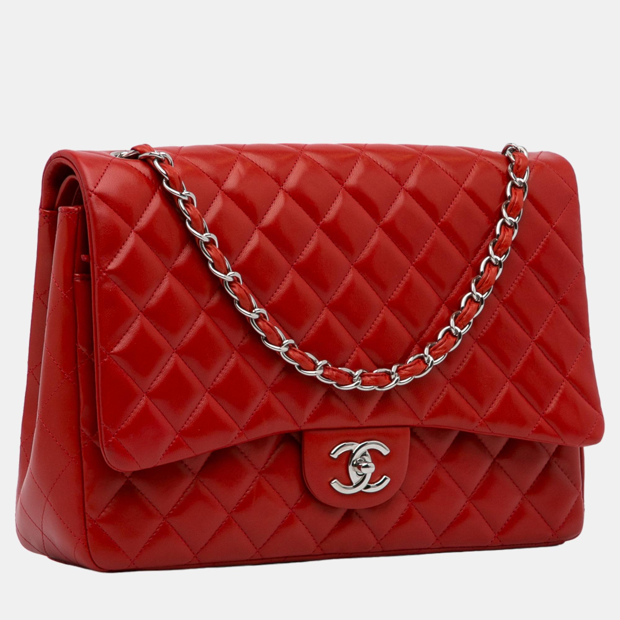 

Chanel Red Maxi Classic Lambskin Double Flap