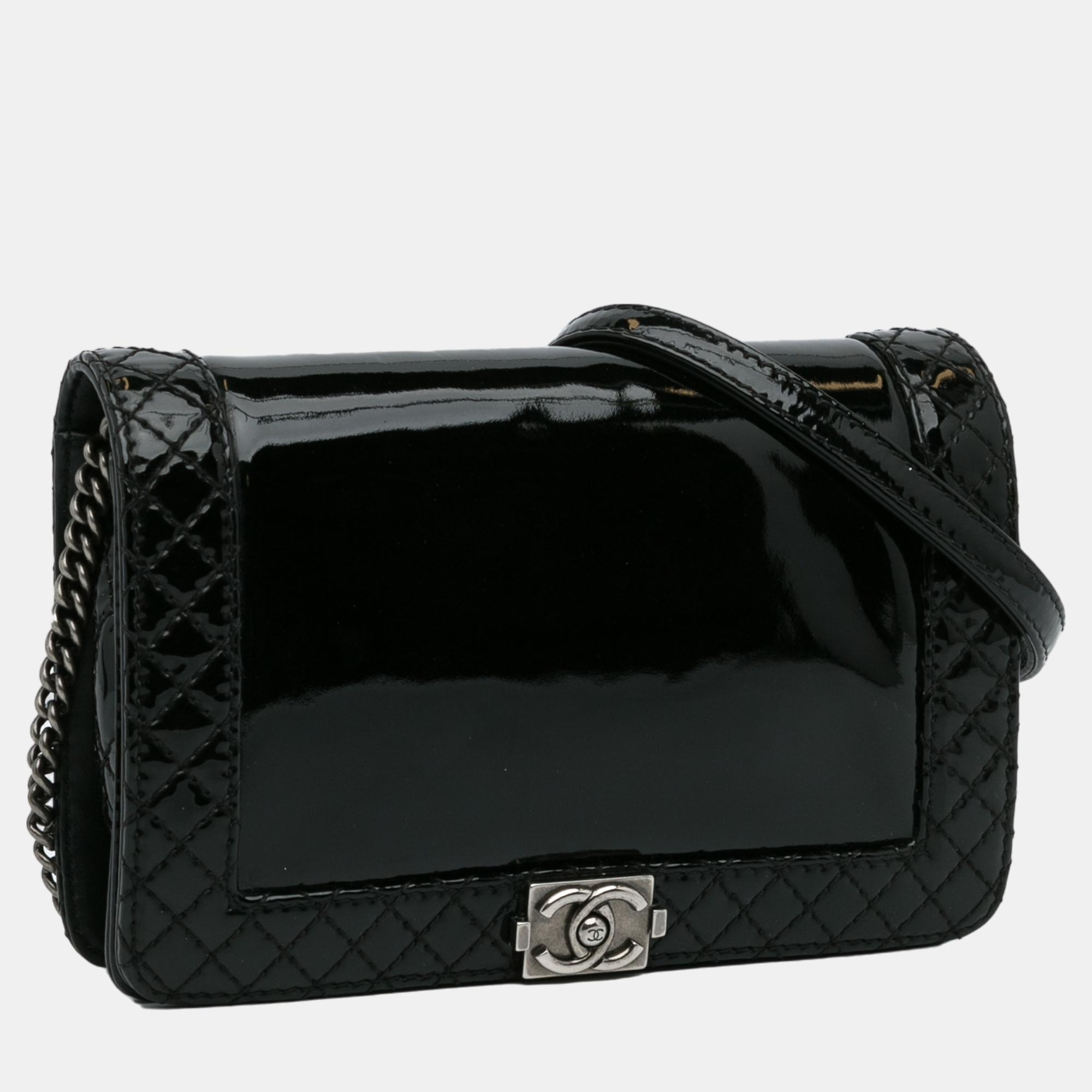 

Chanel Black Small Patent Boy Reverso Flap