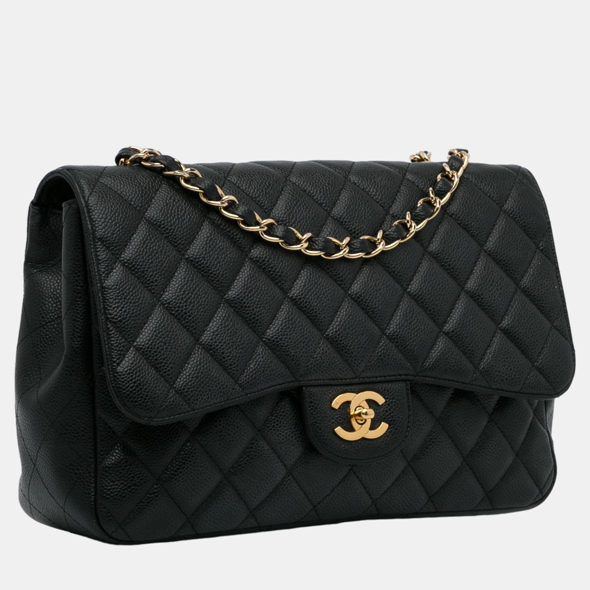 

Chanel Black Jumbo Classic Caviar Single Flap Bag