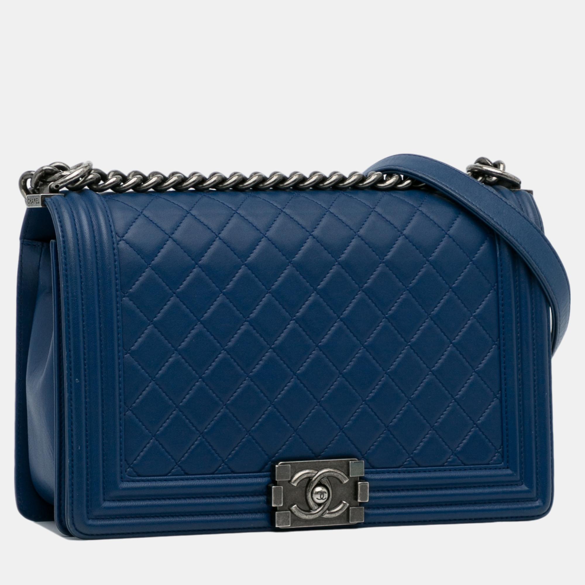 

Chanel Blue Medium Lambskin Boy Flap Bag