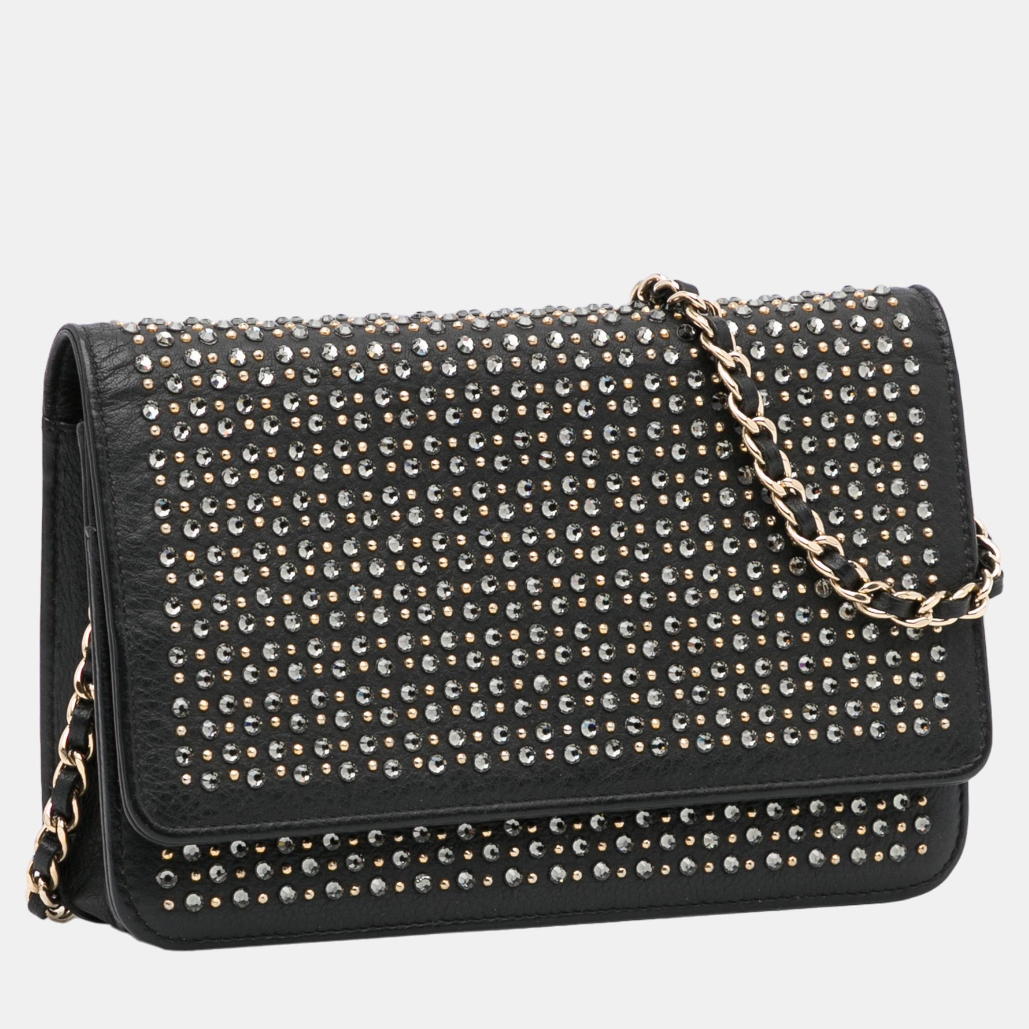

Chanel Black Studded Leather Wallet on Chain