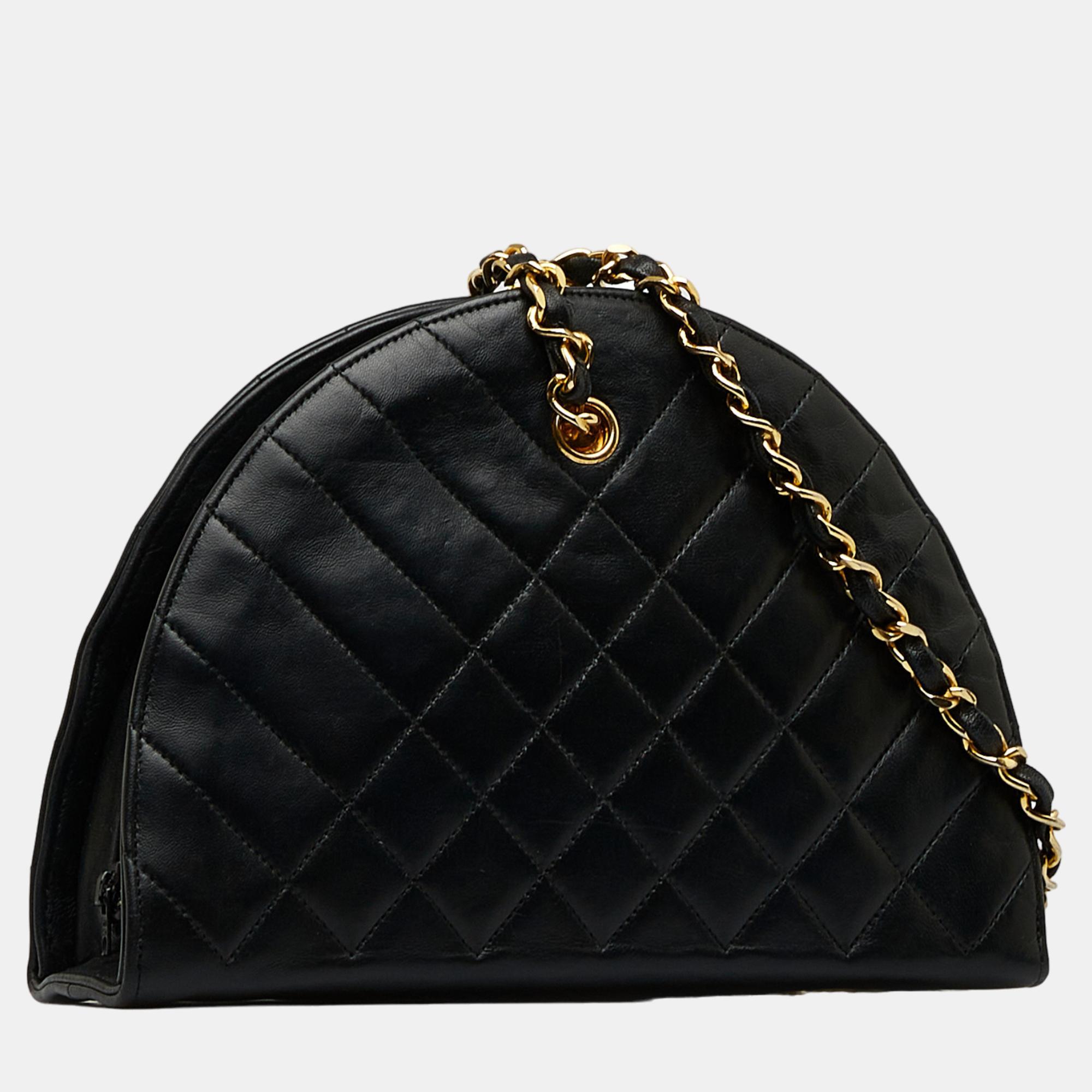 

Chanel Black Mixed Quilt Half Round Crossbody Bag