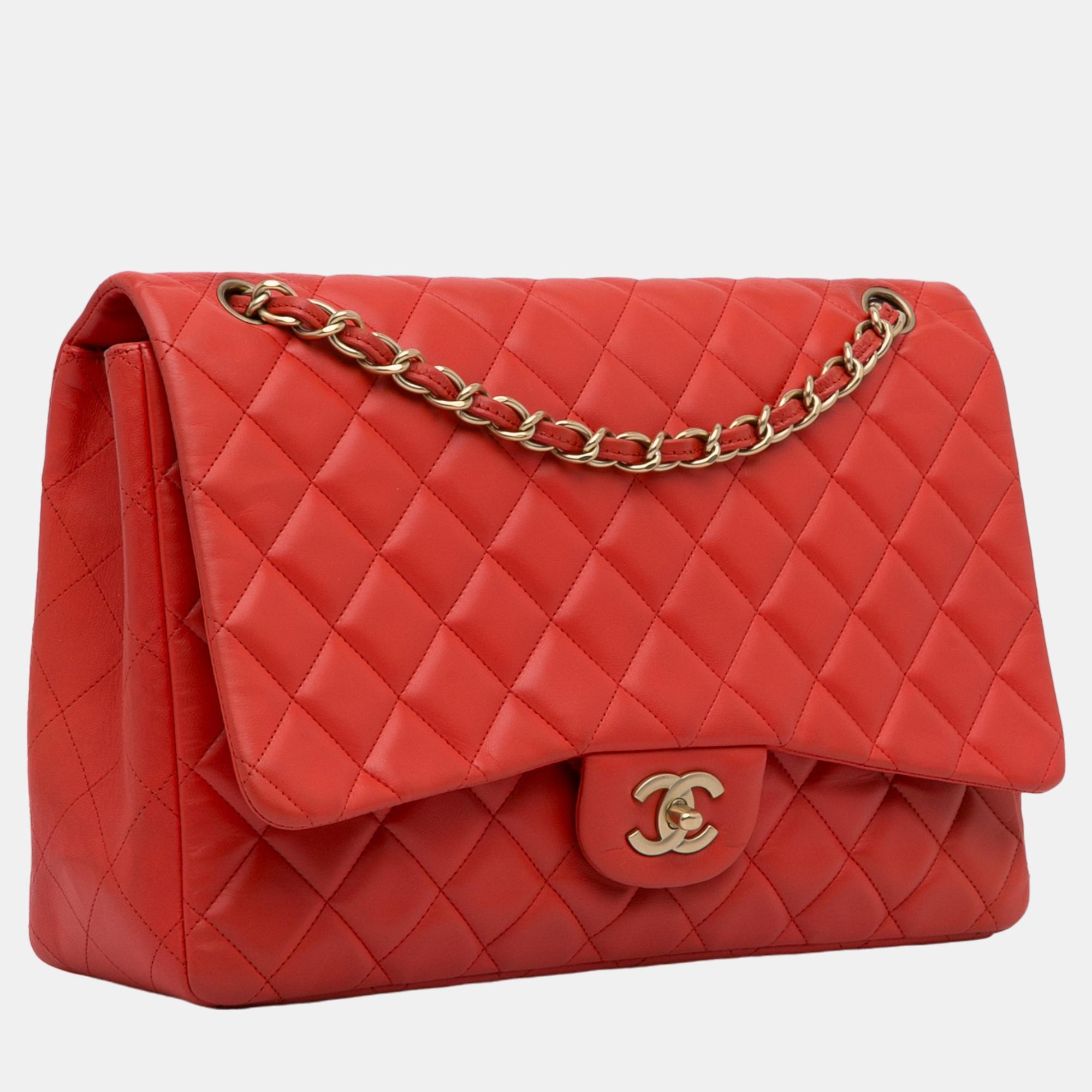 

Chanel Red Maxi Classic Lambskin Single Flap Bag