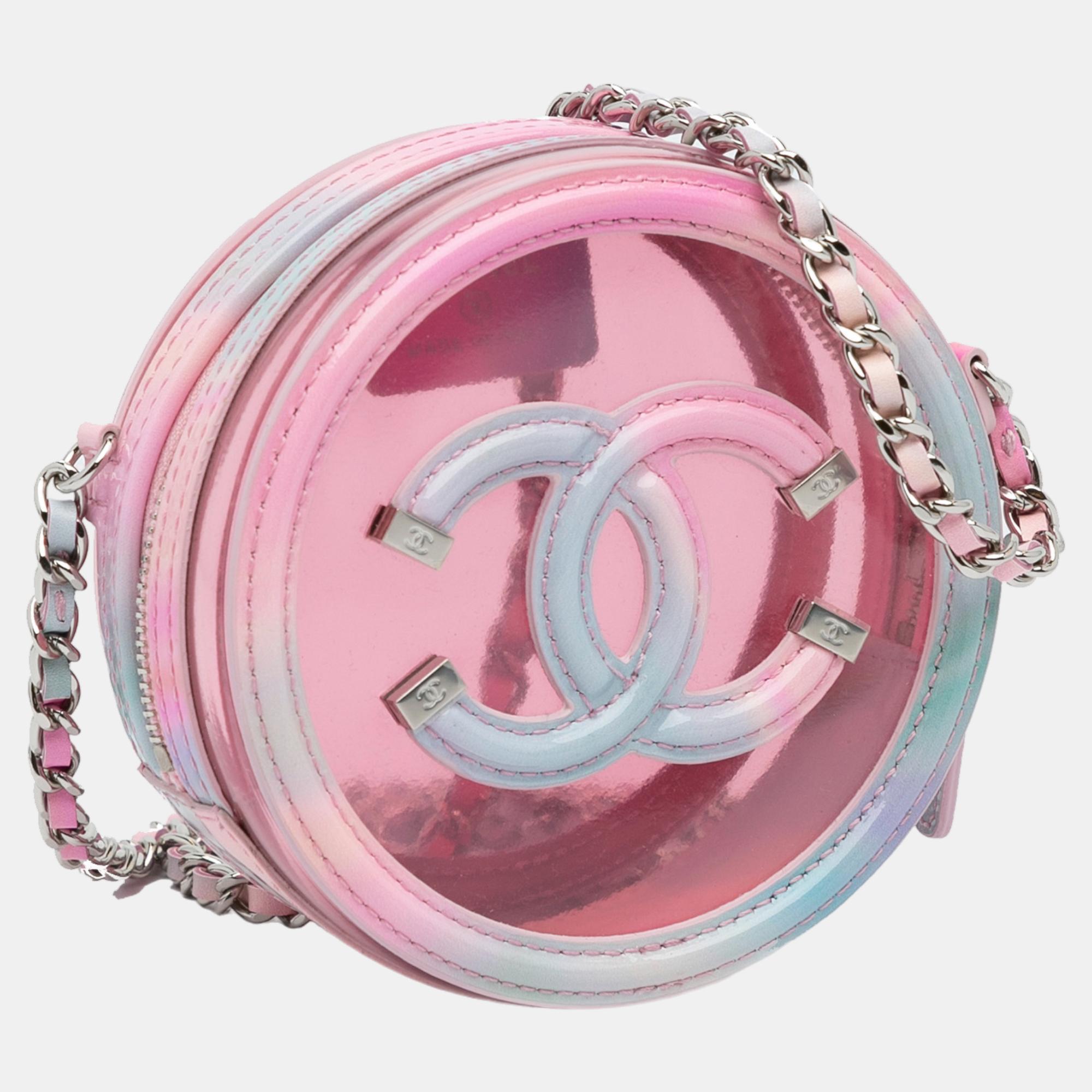 

Chanel Pink/Blue CC Filigree Transparent Round Crossbody Bag