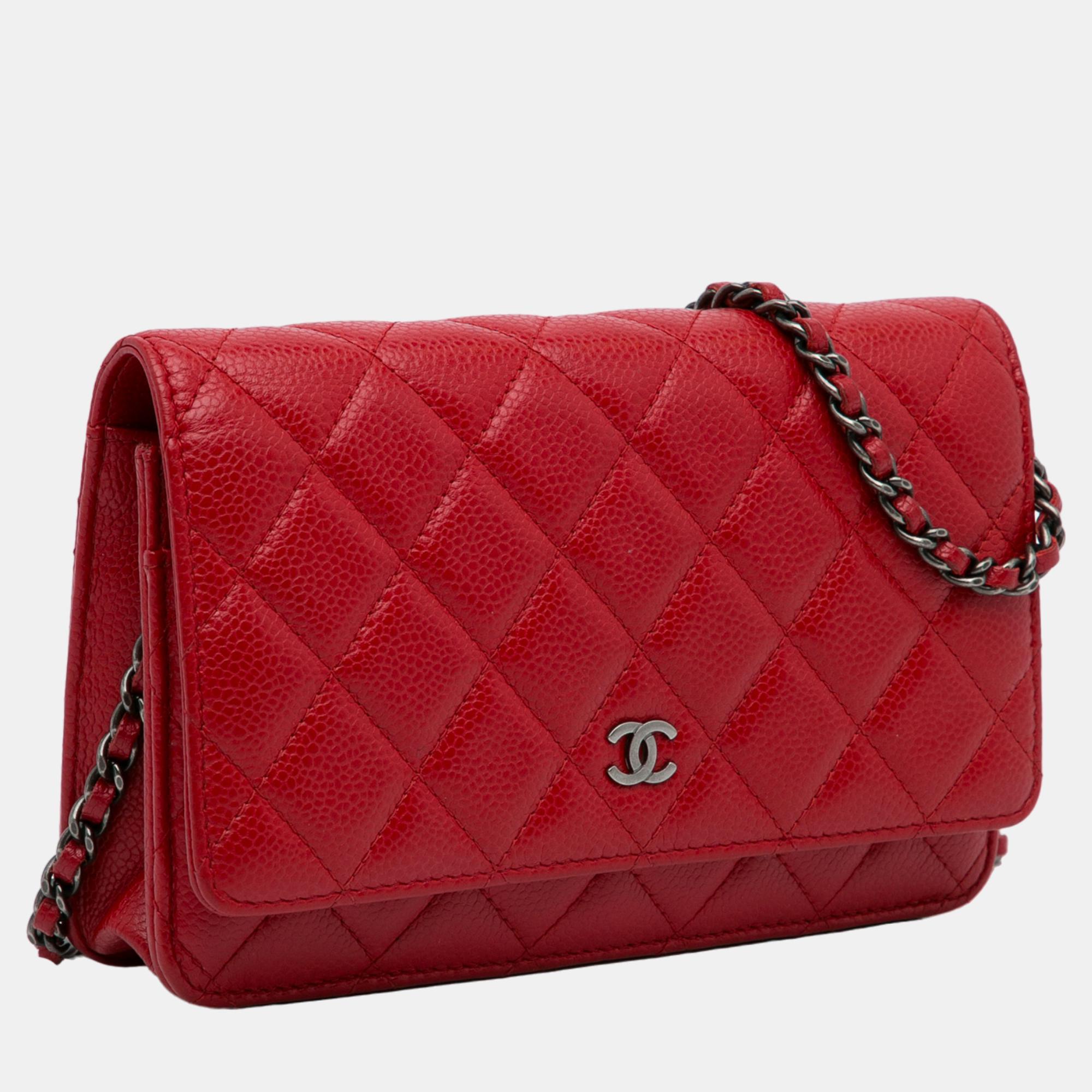 

Chanel Red CC Caviar Wallet on Chain