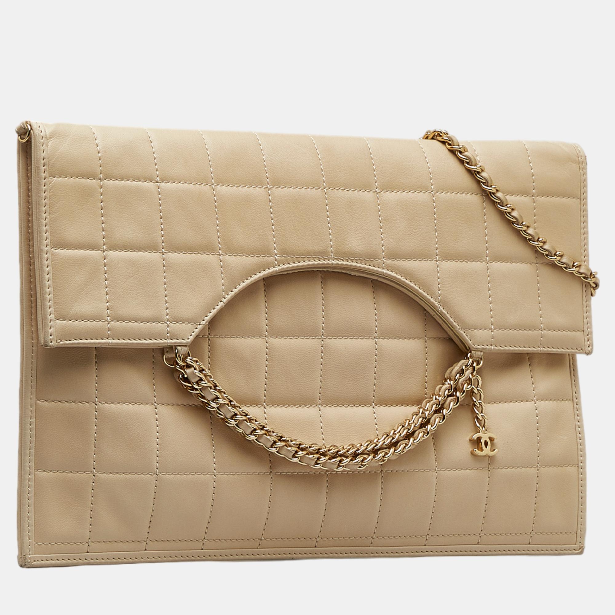 

Chanel Beige/Brown Choco Bar Fold-Over Satchel