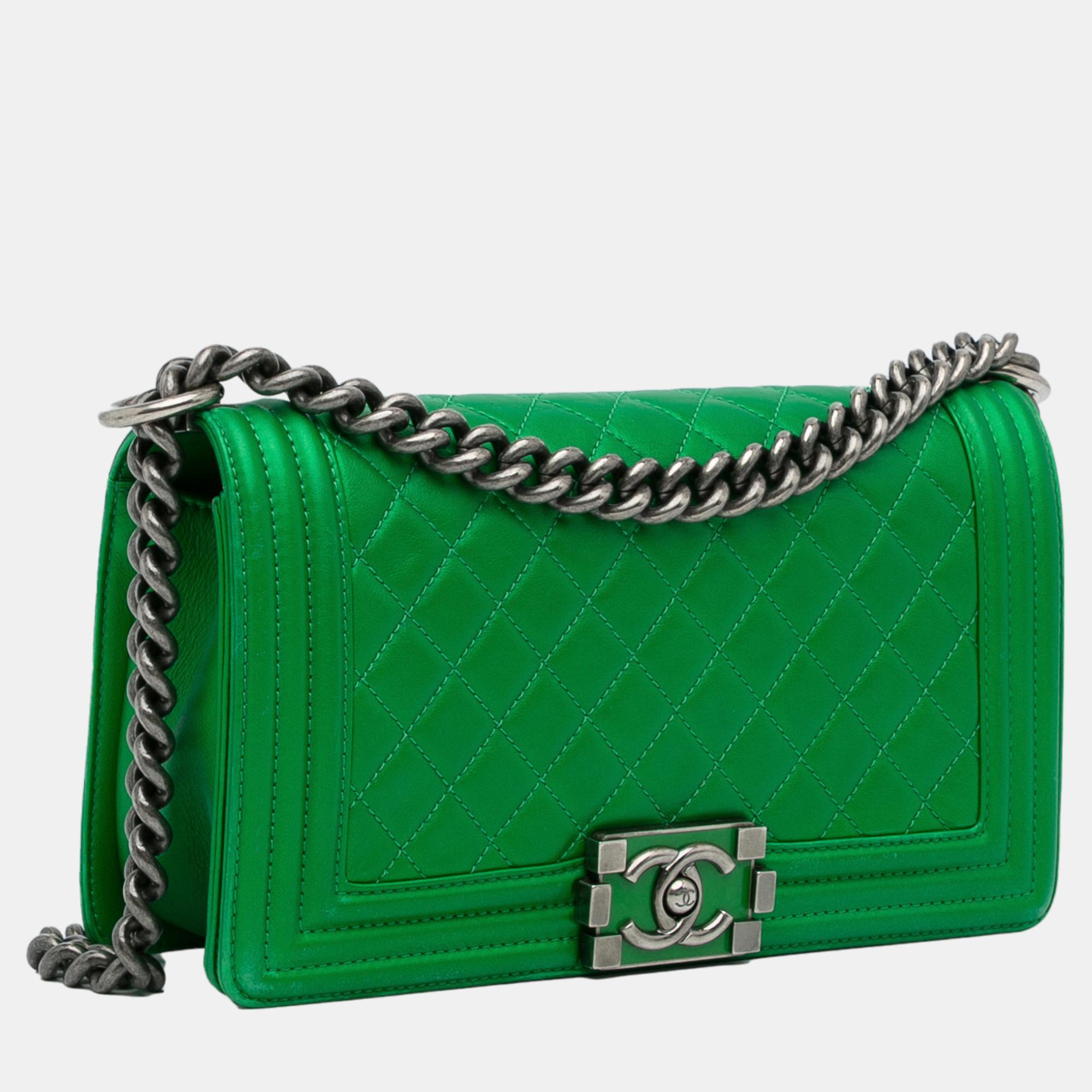 

Chanel Green Medium Lambskin Boy Flap Bag