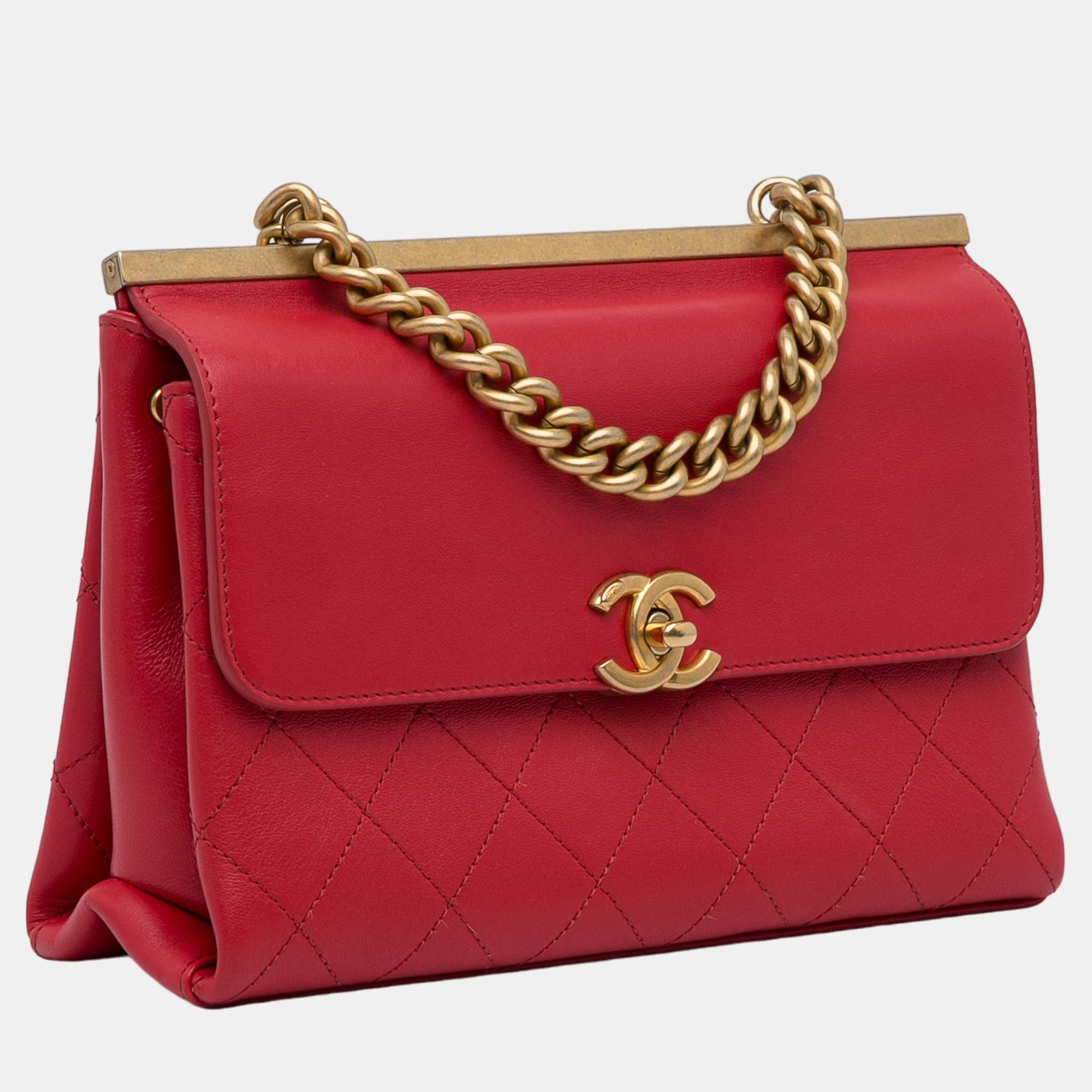 

Chanel Red Small Coco Luxe Flap Satchel