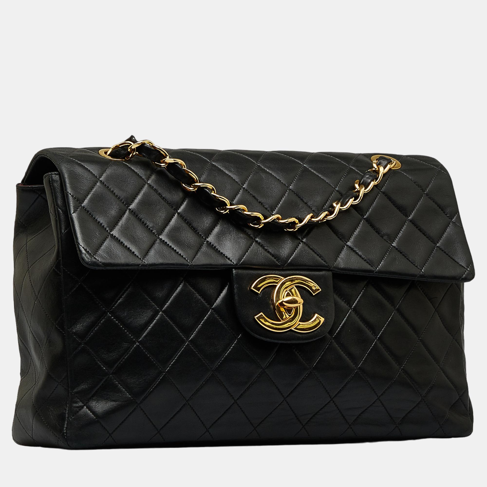 

Chanel Black Maxi  Classic Lambskin Single Flap