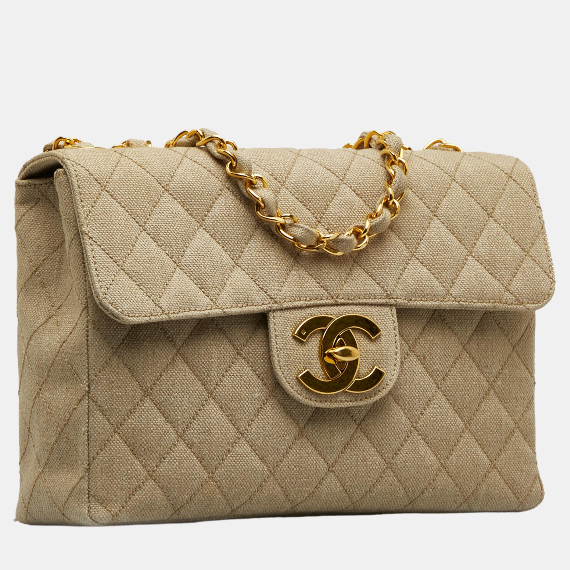 

Chanel Beige Jumbo  Classic Cotton Single Flap