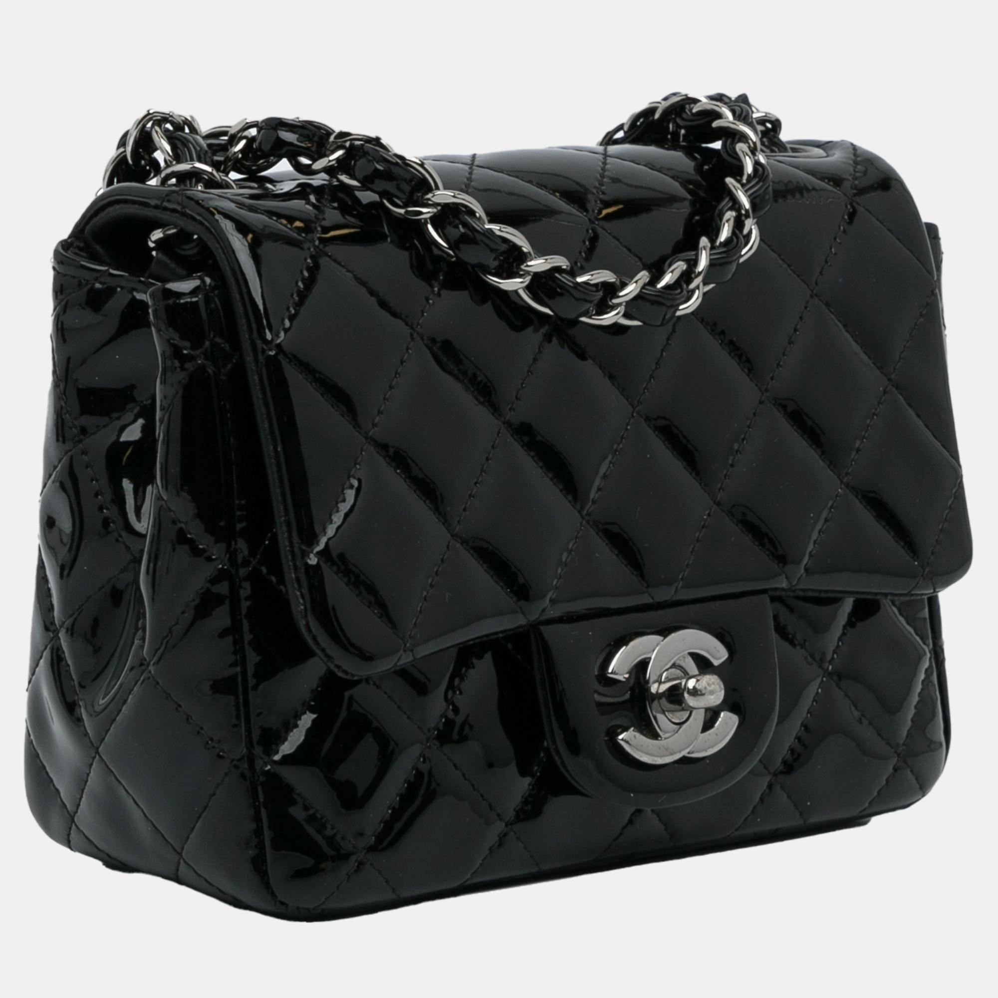 

Chanel Black Mini Classic Square Patent Single Flap