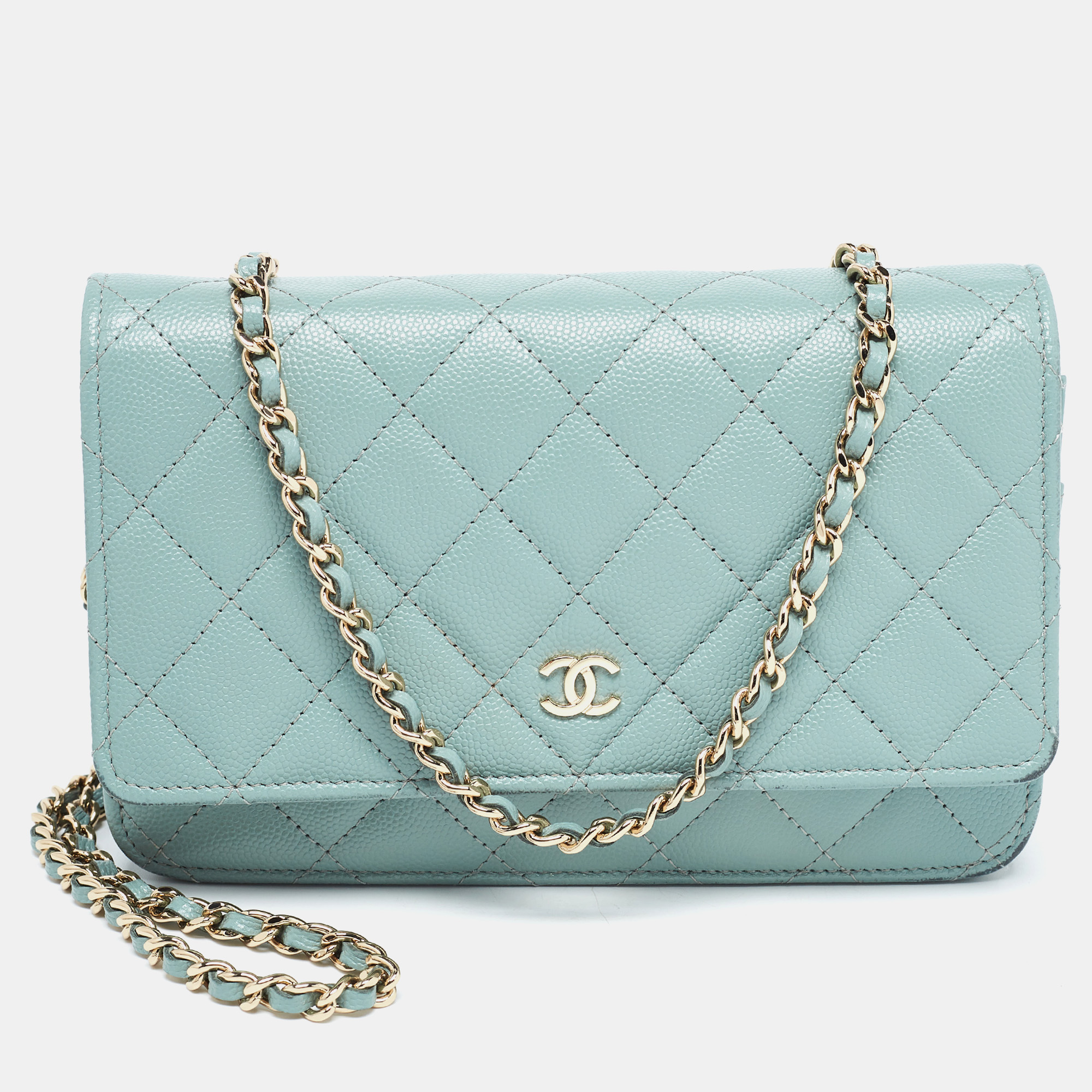 Chanel Mint Green Quilted Caviar Leather WOC Bag