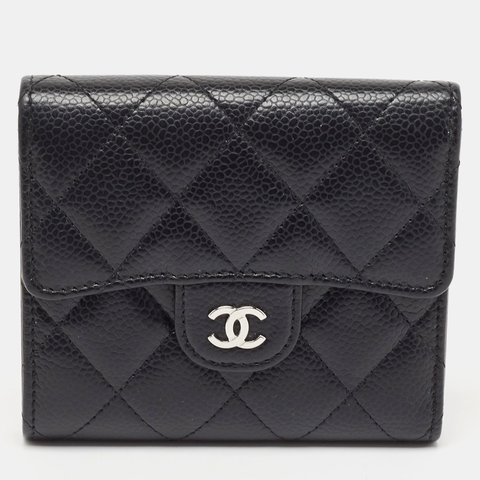 

Chanel Black Quilted Caviar Leather Trifold CC Wallet
