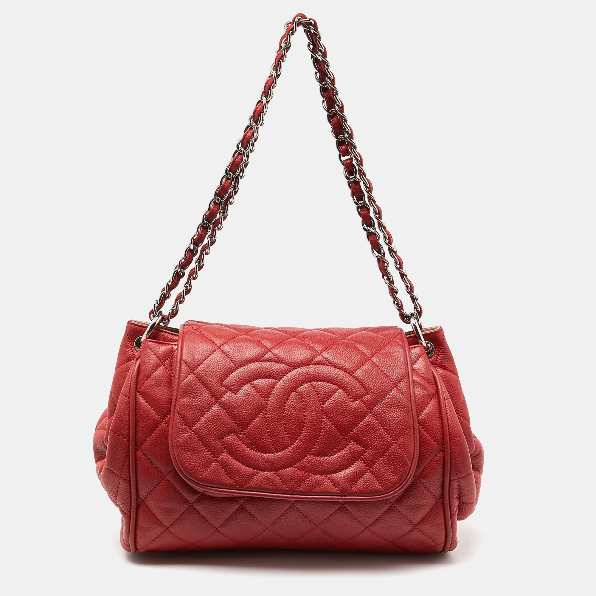 Pre-owned Chanel Red Quilted Caviar Leather Timeless Accordion Flap Bag