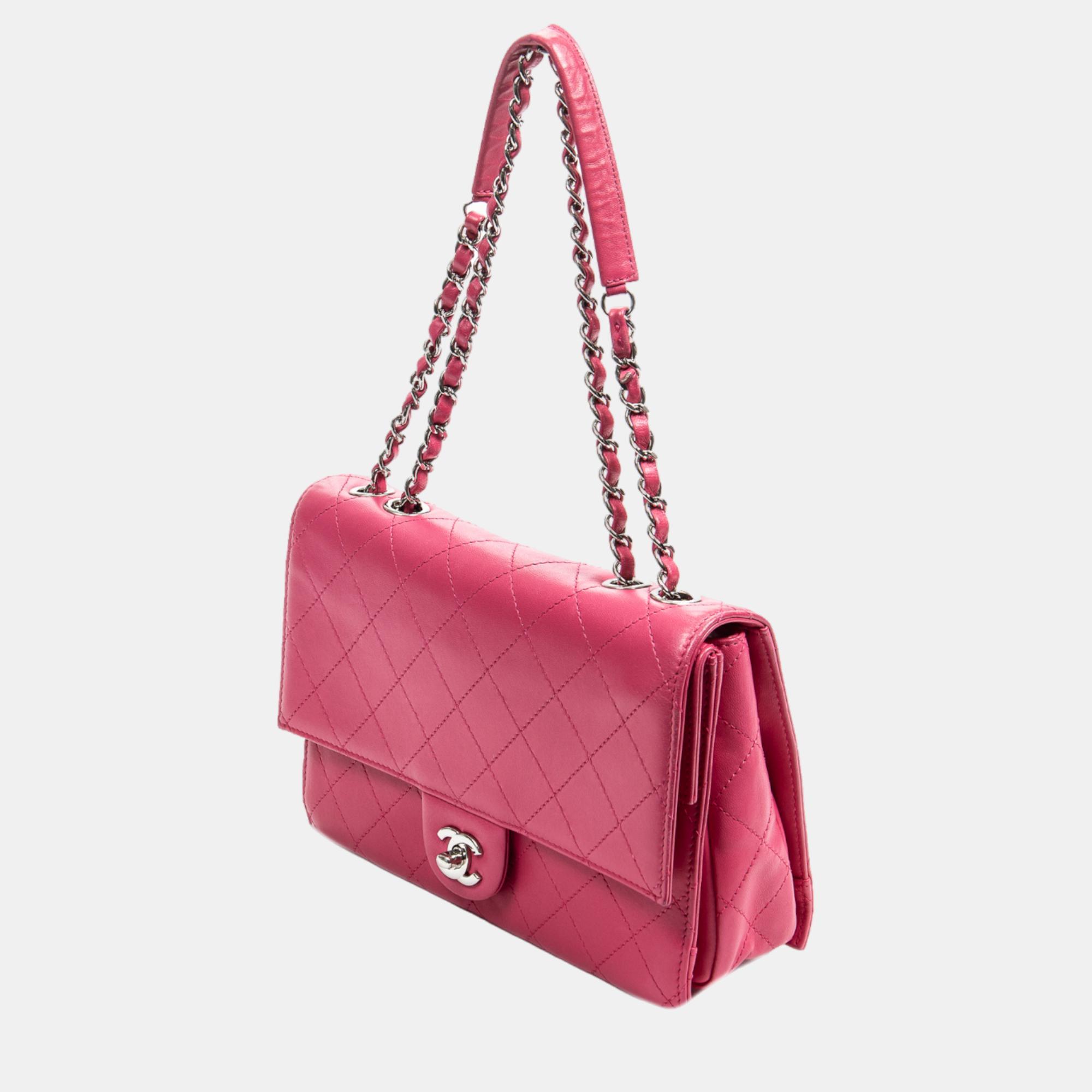 

Chanel Pink CC Front Pocket Double Flap Chain Bag