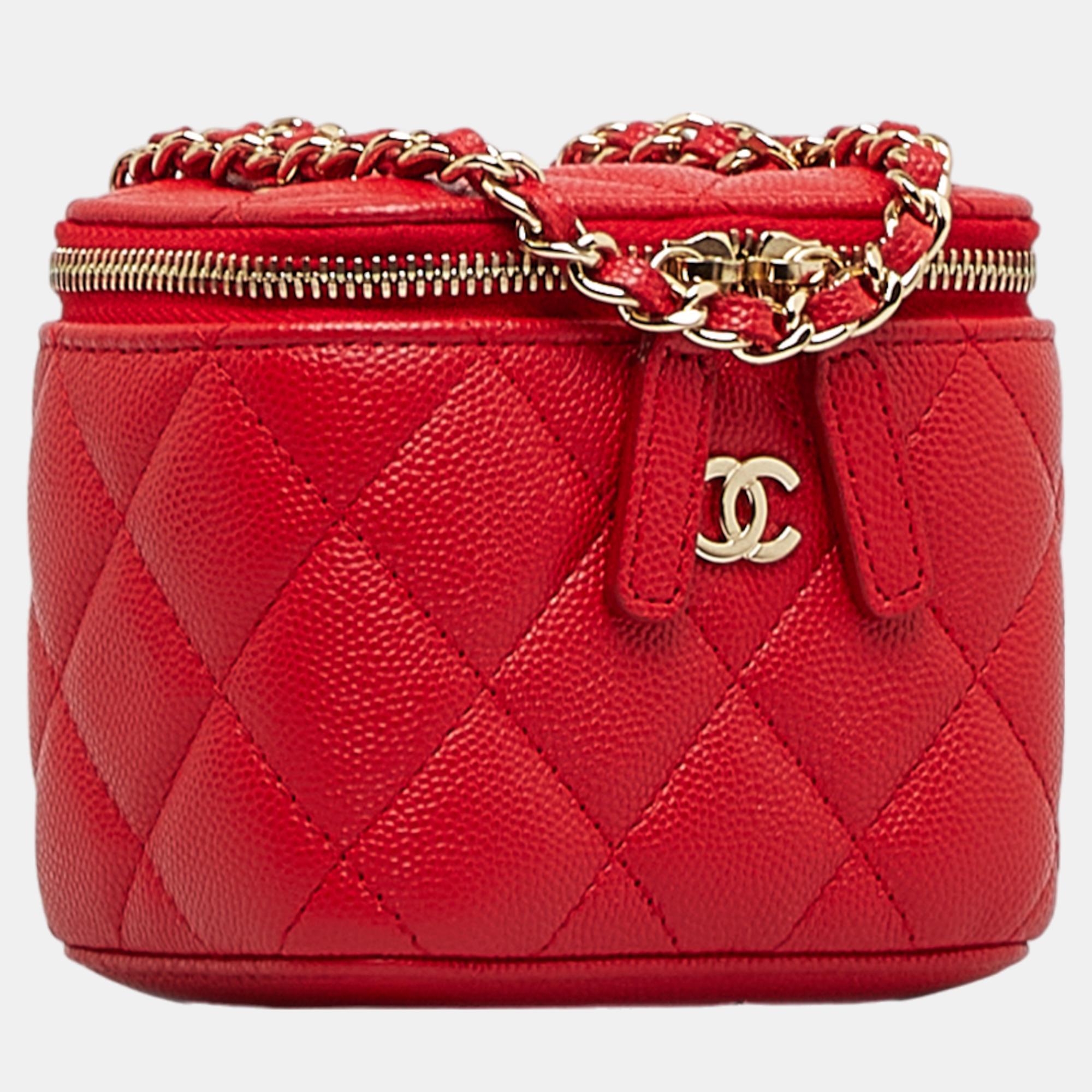 

Chanel Red Matelasse Caviar Chain Vanity Bag