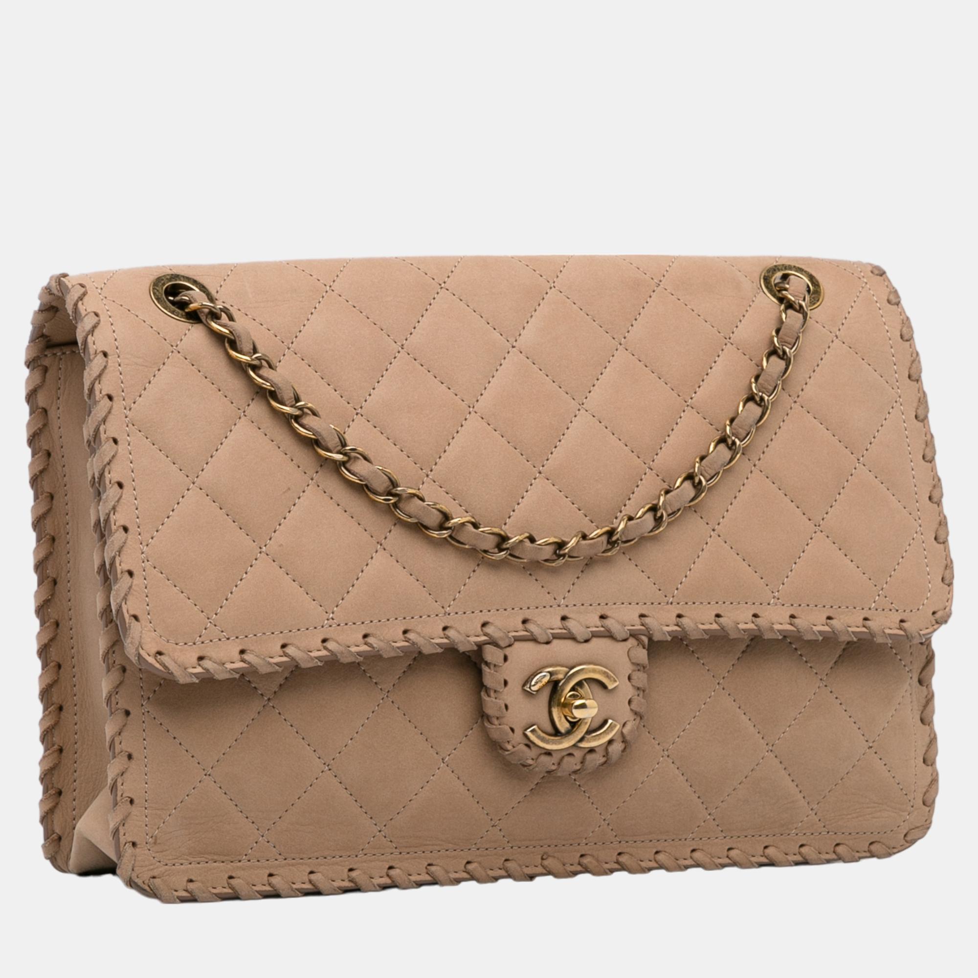 

Chanel Beige Jumbo Suede Happy Stitch Flap Bag