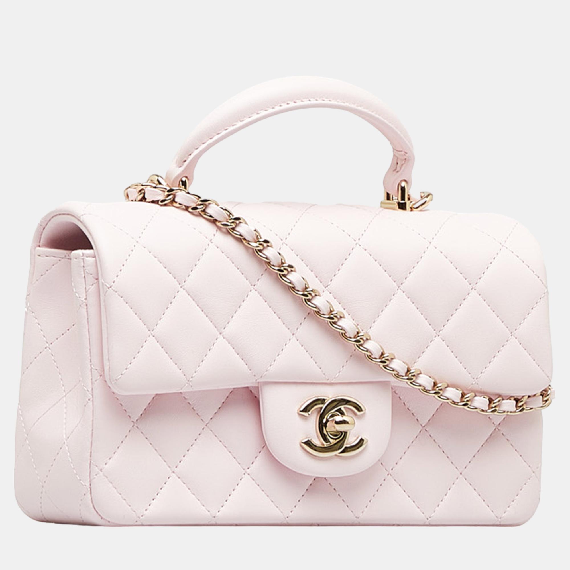 

Chanel Pink Mini Top Handle Flap Satchel